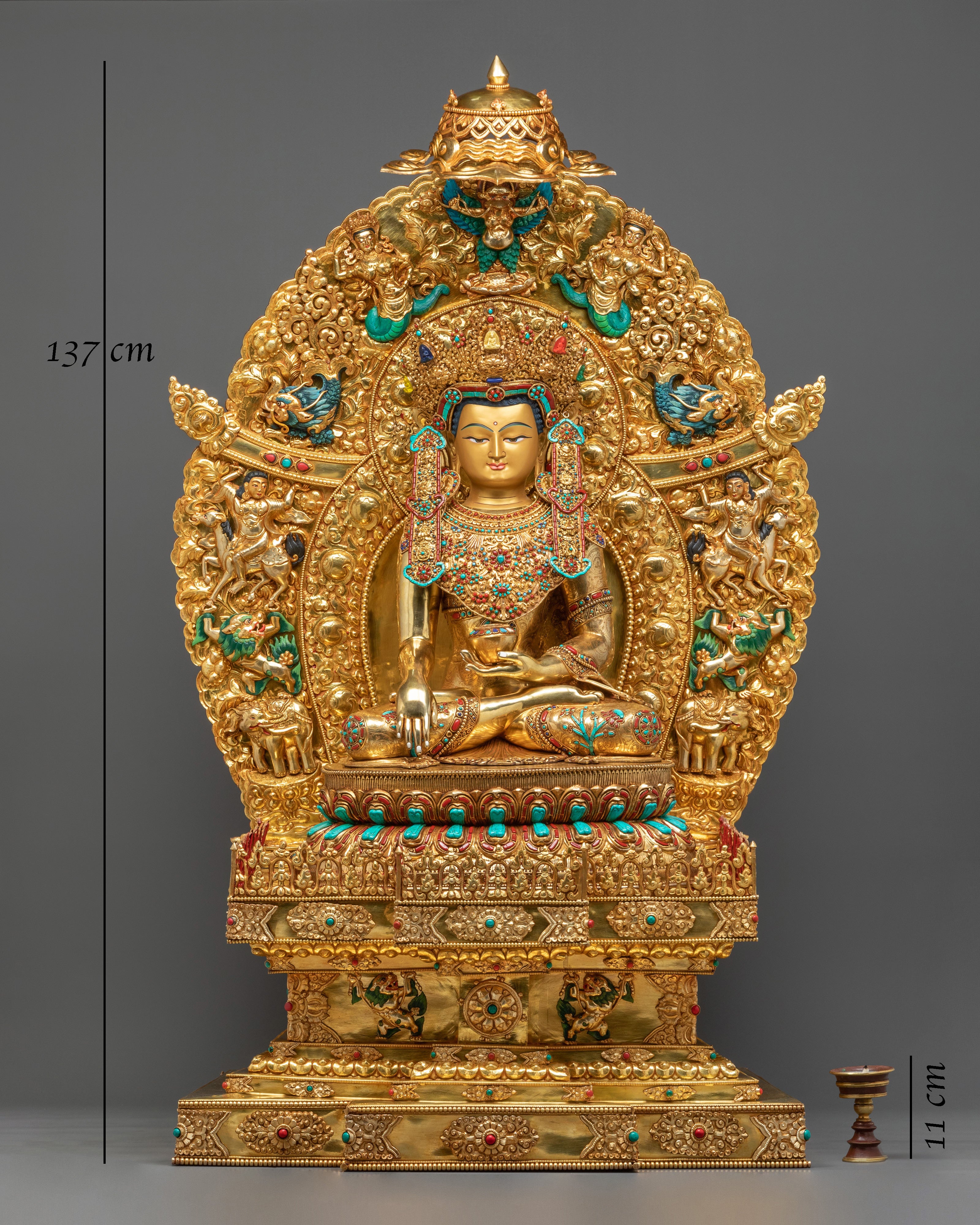Crown Shakyamuni Buddha on Throne | Exquisite 24K Gilded Figurine