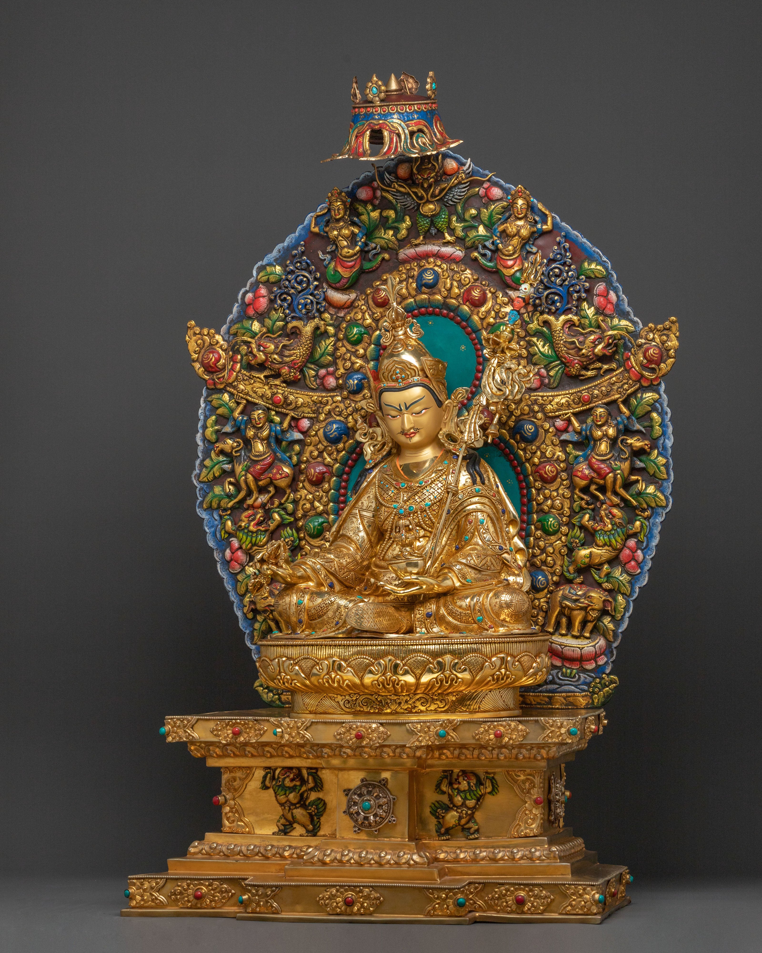 Guru Rinpoche Statue on Throne | Buddhist Master
