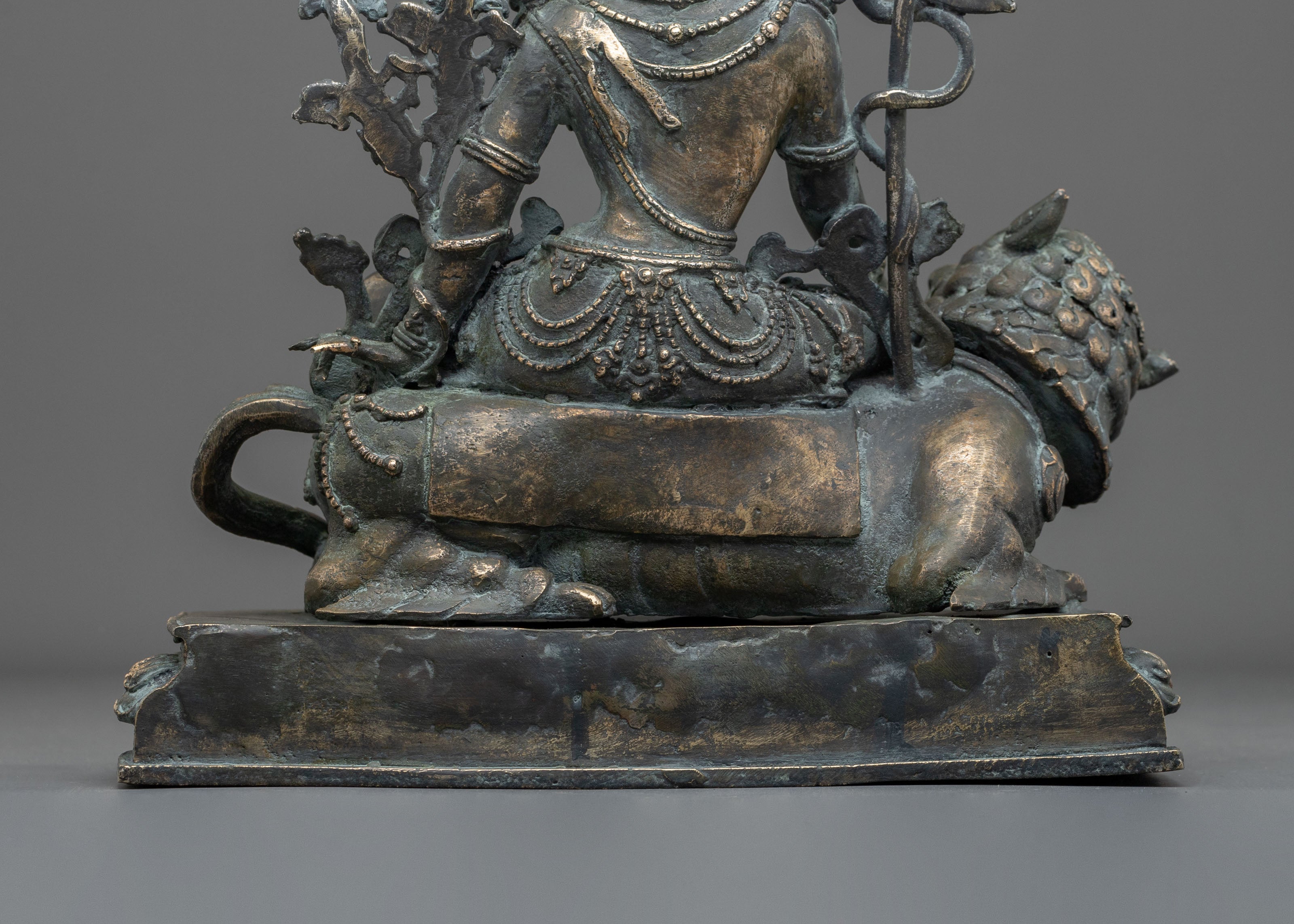 Simhanada Manjushri Copper Sculpture | Antique Finish