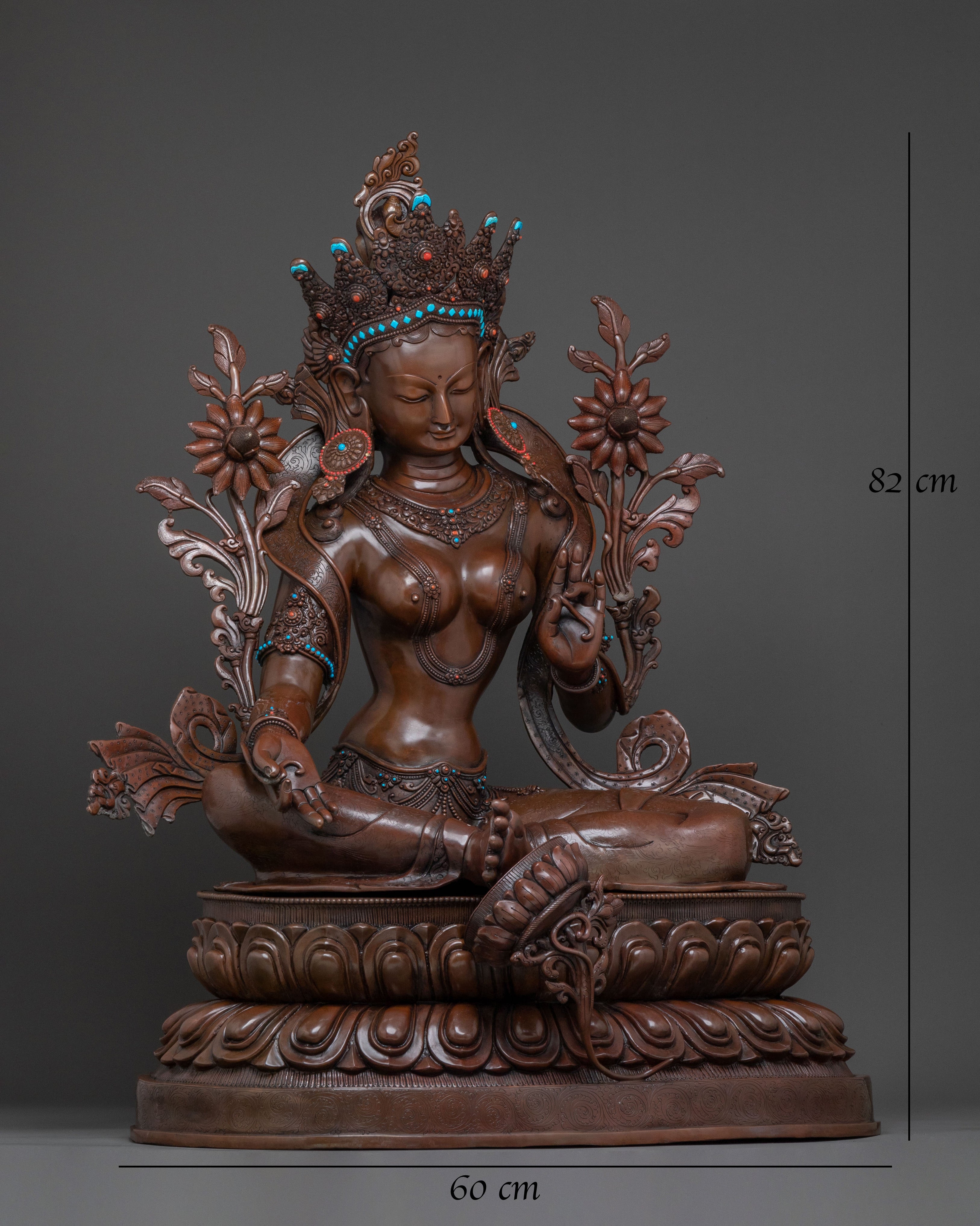 Green Tara Statue Savior of All - Oxidized Copper Serenity