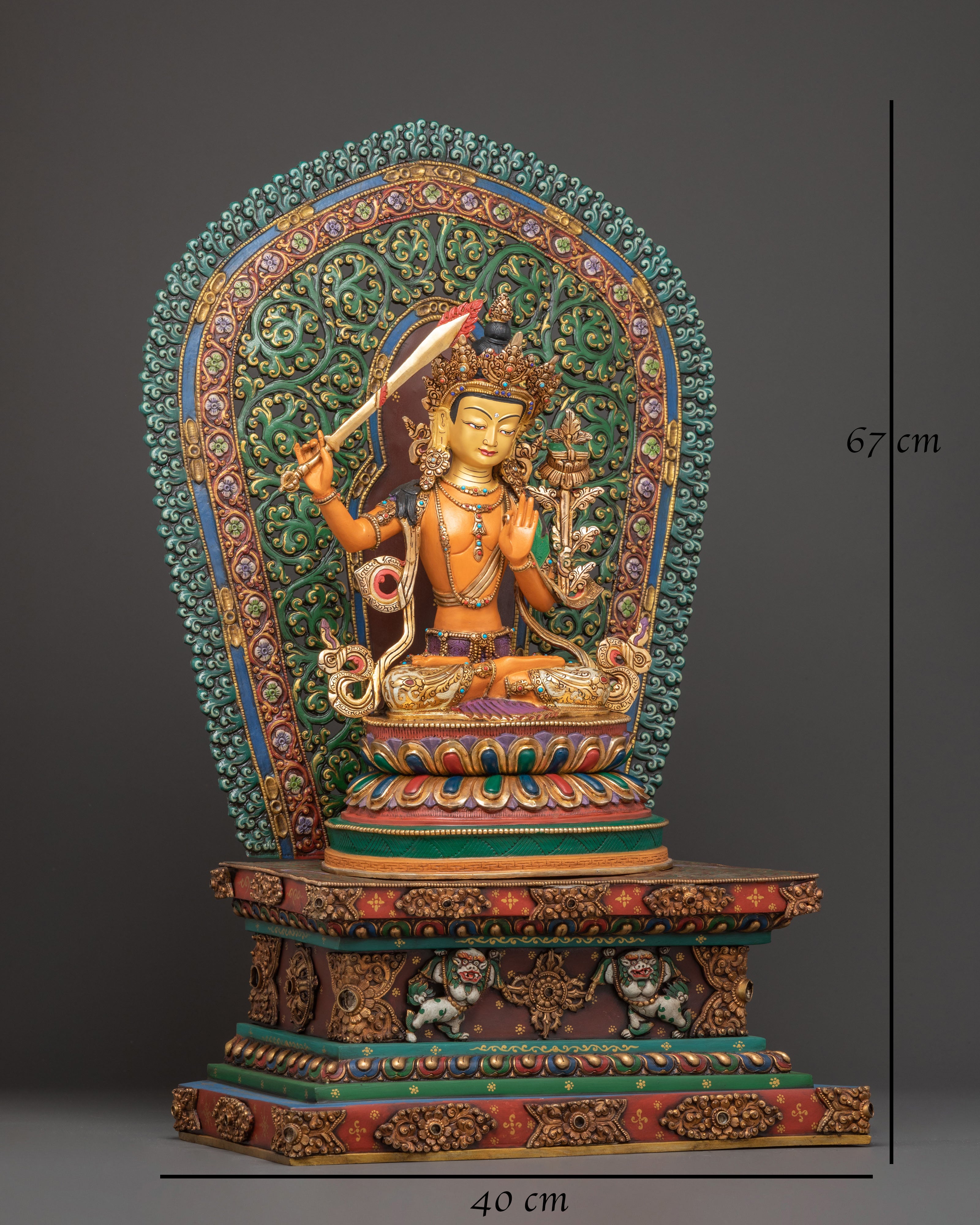 Spiritual Wisdom Deity Manjushri Statue on Throne