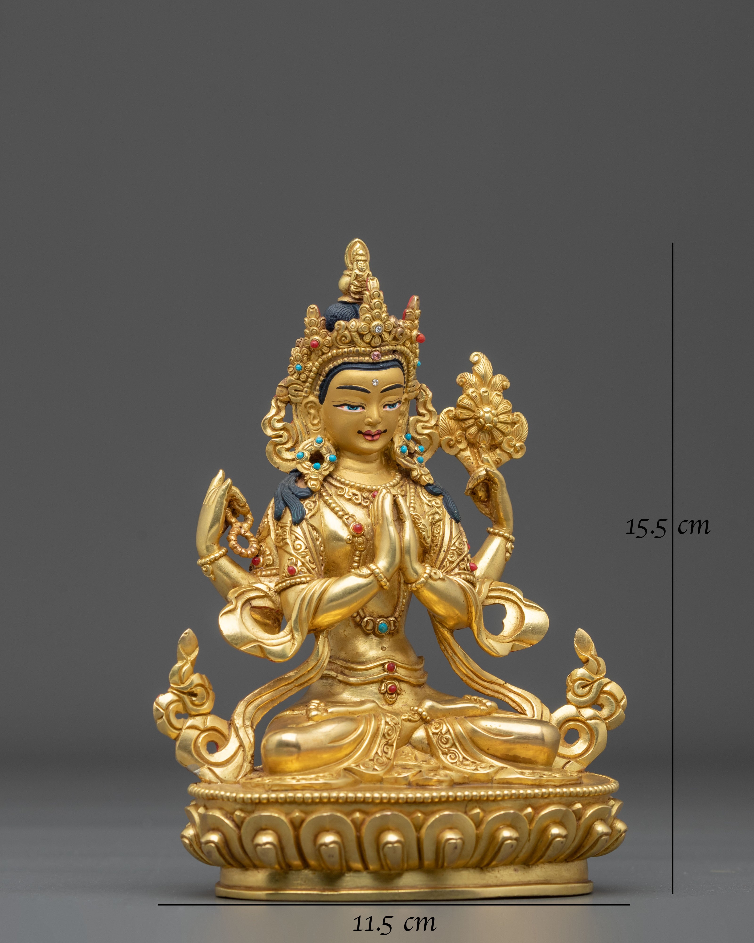 Chenrezig Lord of Compassion Sculpture – 24K Gold Gilded