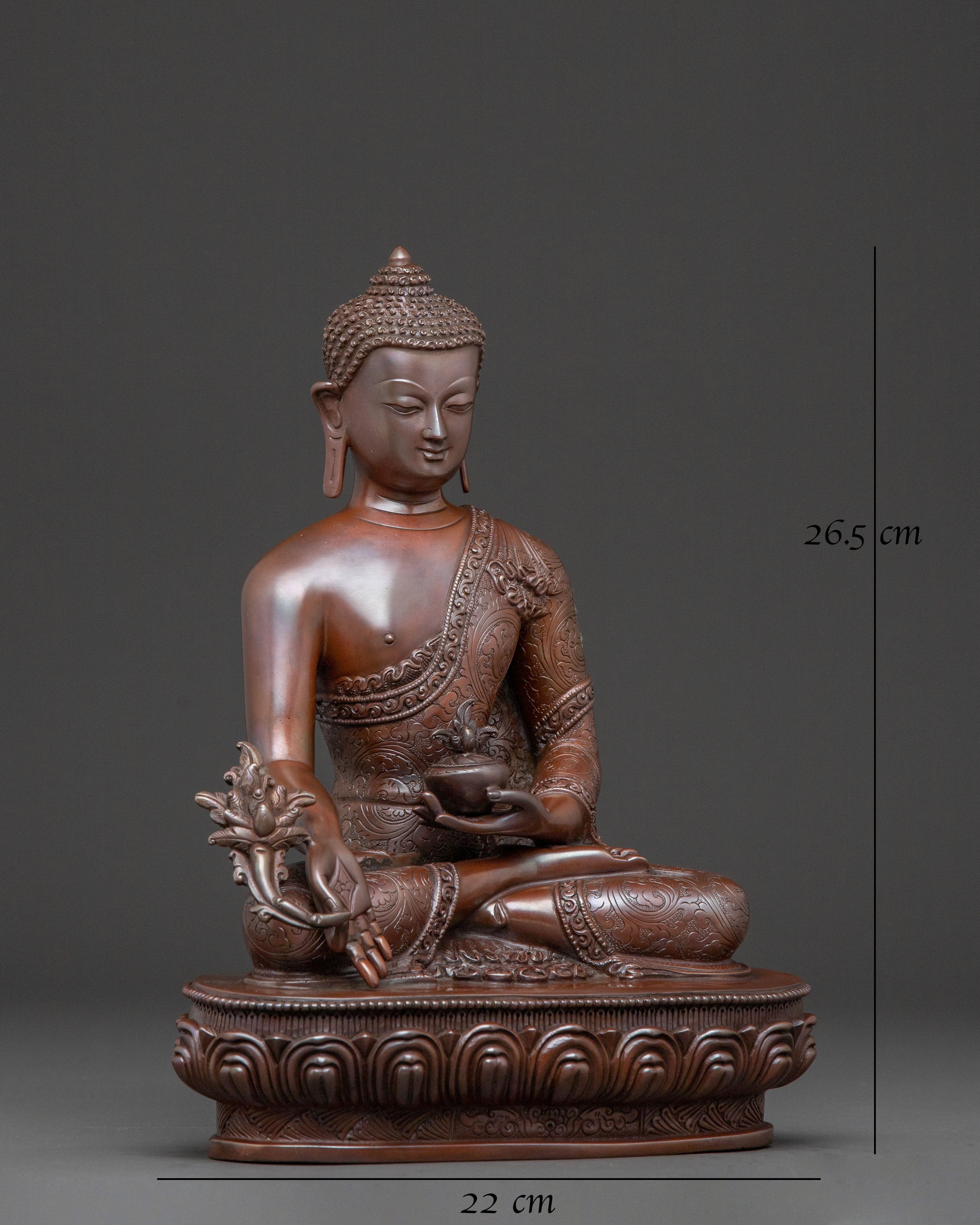 Medicine Buddha Altar Decor Statue - Oxidized Copper Bhaisajyaguru