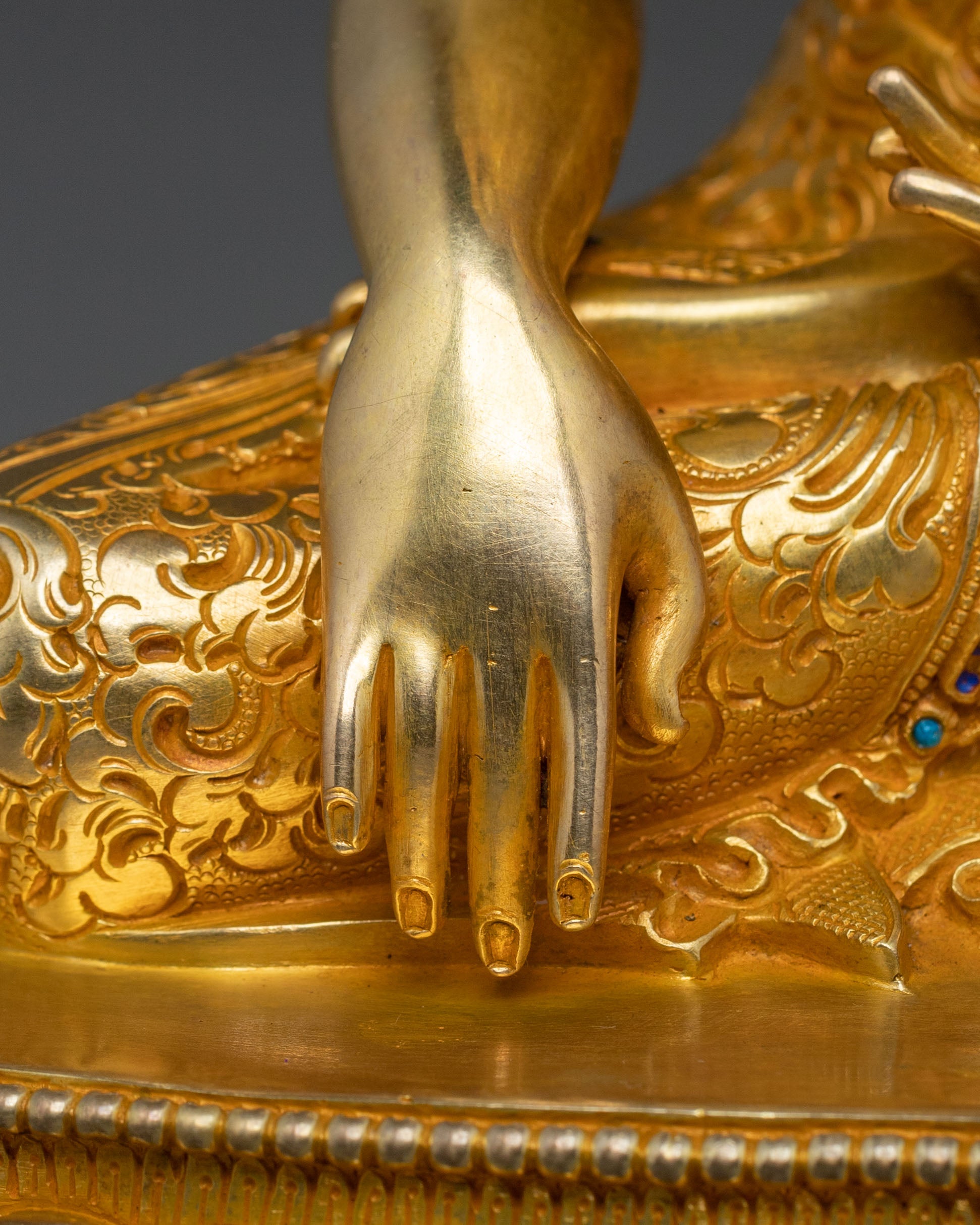 Handcrafted Crown Shakyamuni Buddha Spiritual Sculpture in 24K Gold