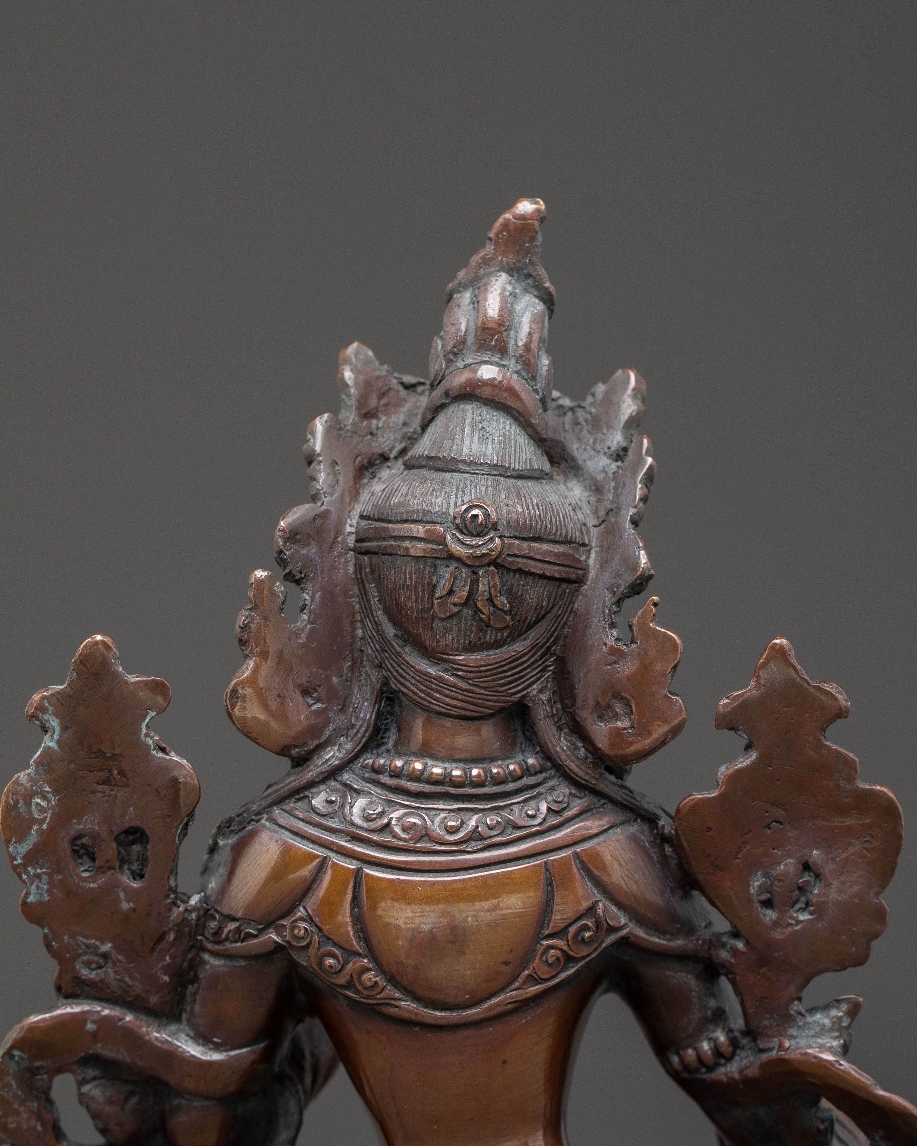 Mother Green Tara Blessing Statue - Oxidized Copper