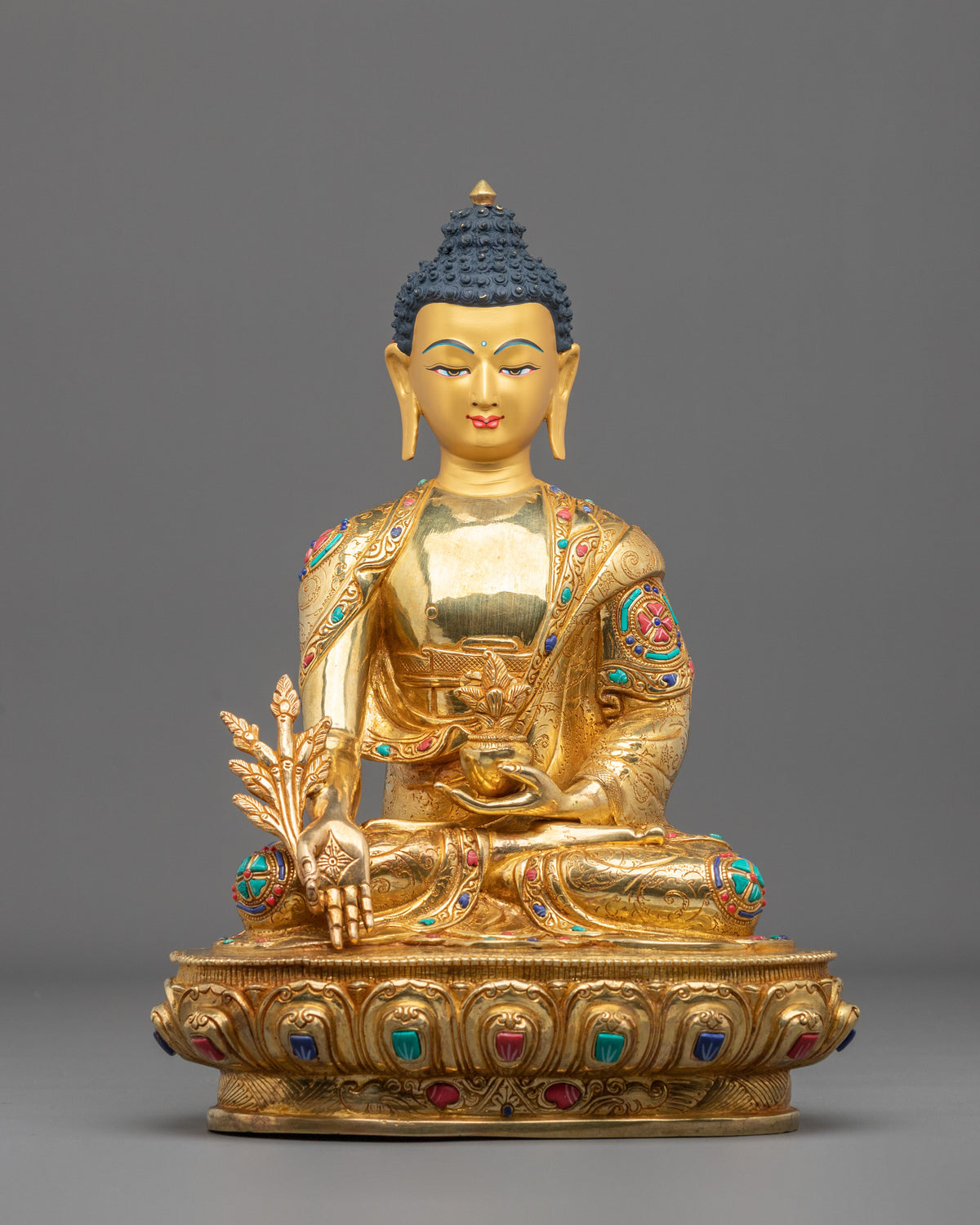 Hand-Gilded Handmade Medicine Buddha Sculpture of Healing