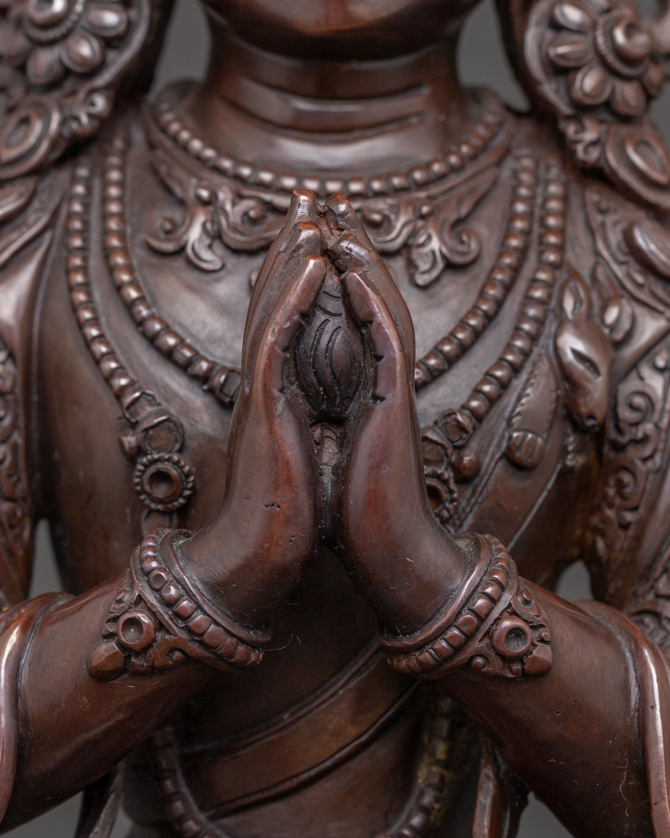 Handcrafted Oxidized Copper Chenrezig Bodhisattva Statue | Compassion Deity