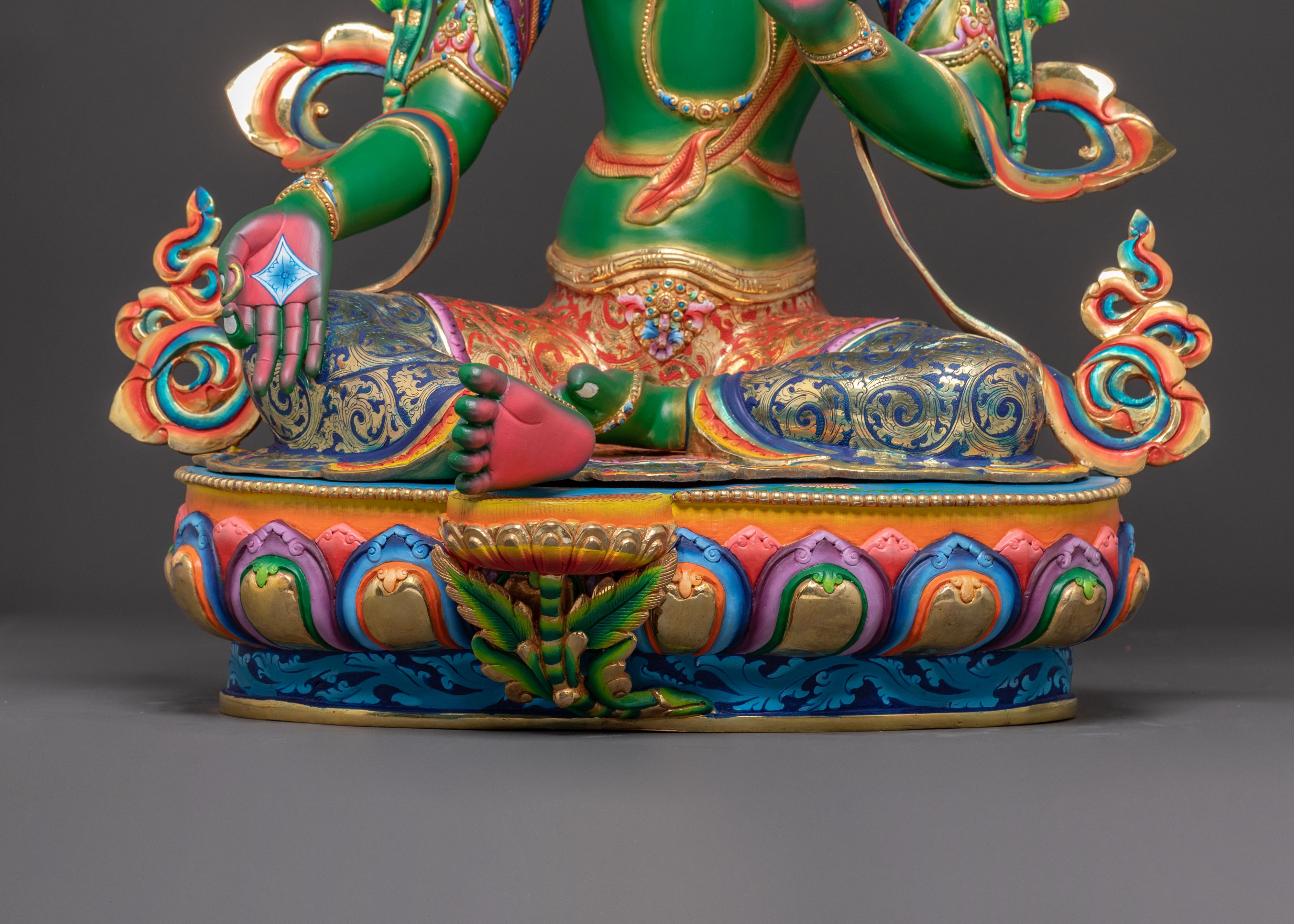 Handcrafted Divine Green Tara Statue – 24K Gilded Masterpiece