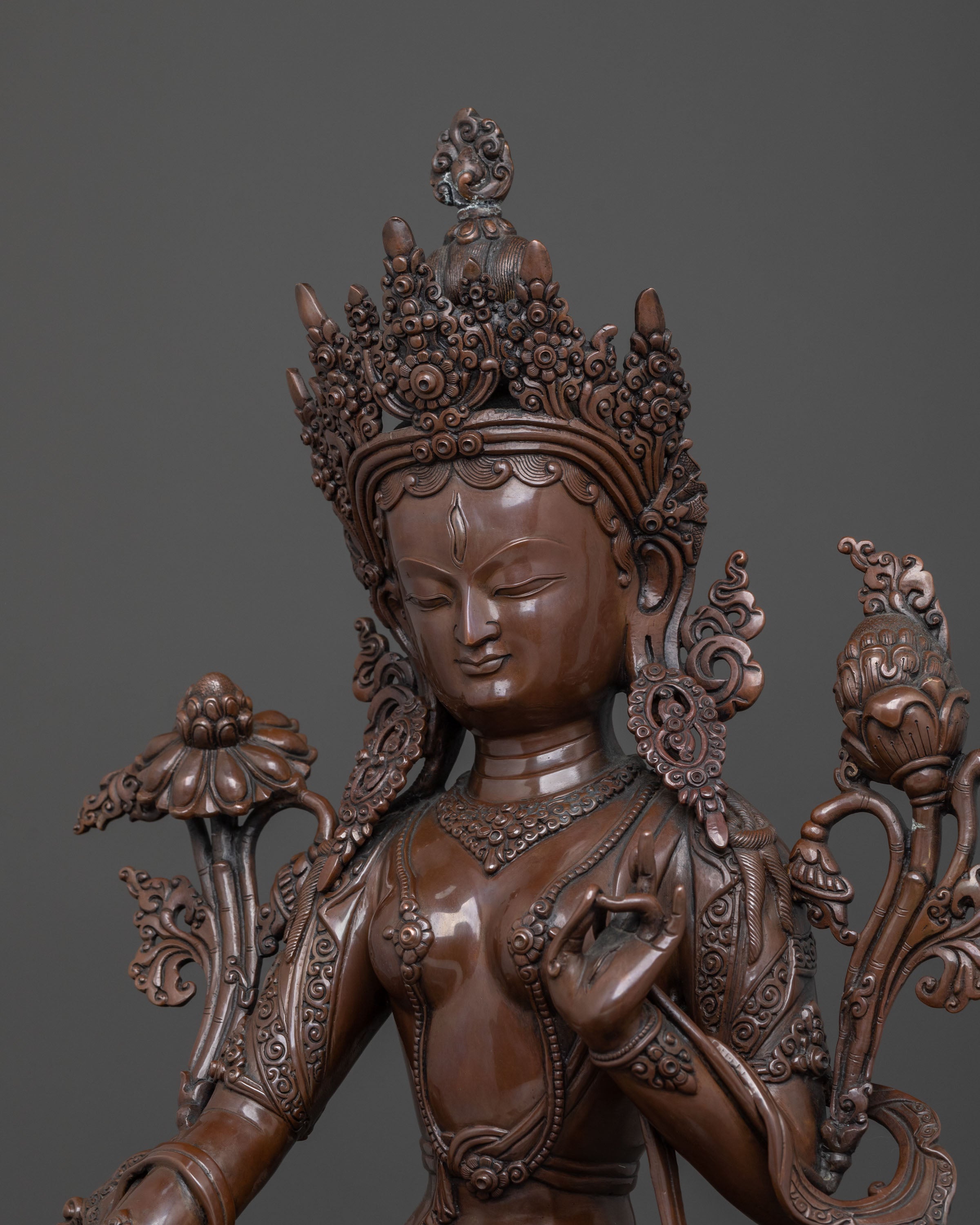 Goddess White Tara Statue | Oxidized Copper Figurine