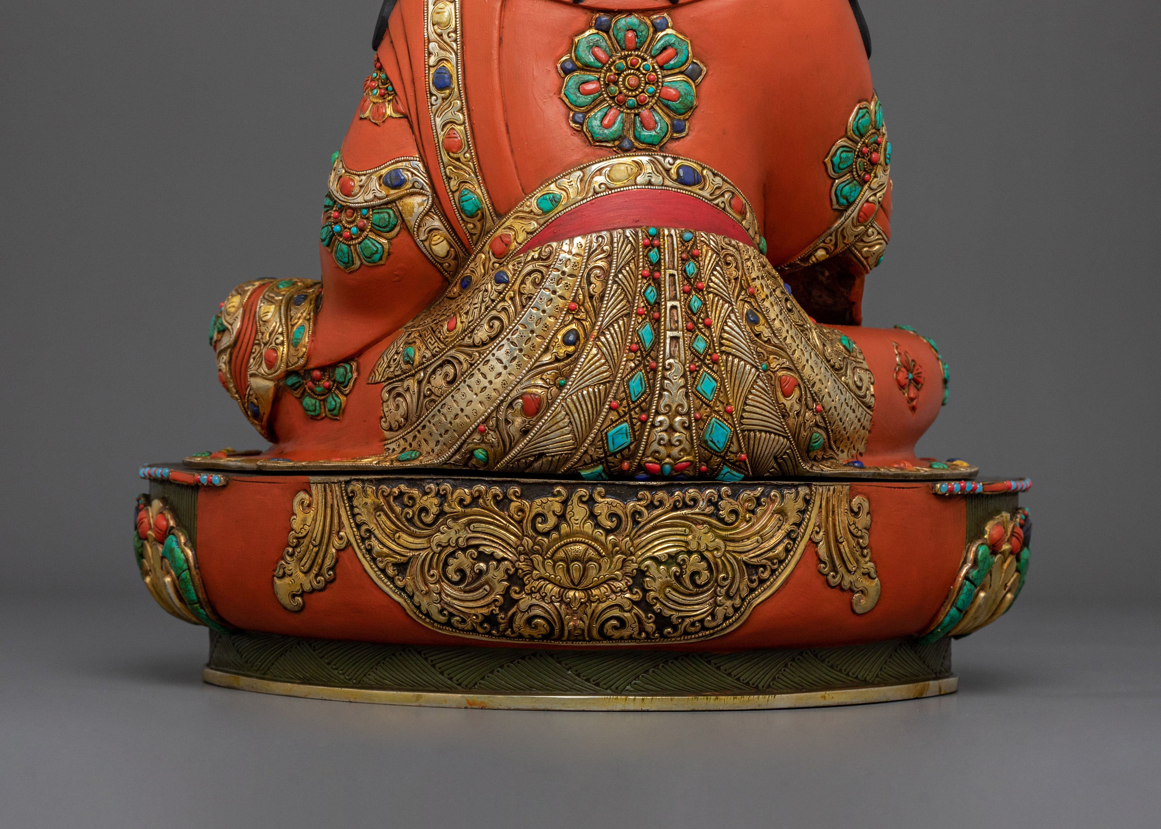 Buddhist Master Guru Norla Sculpture: 24K Gold Gilded Artistry