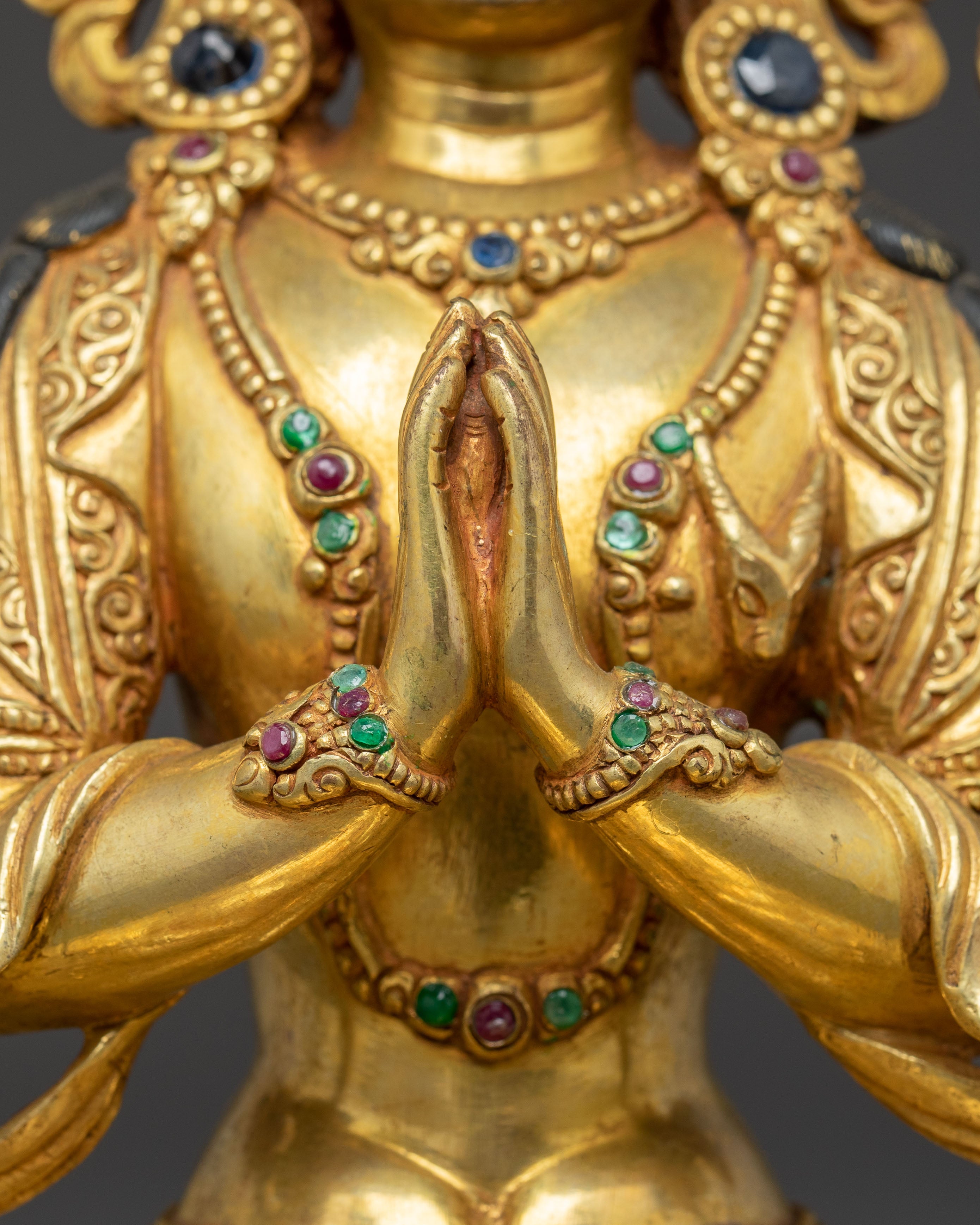 Handmade Chenrezig Copper Body Statue | Tibetan Deity of Compassion