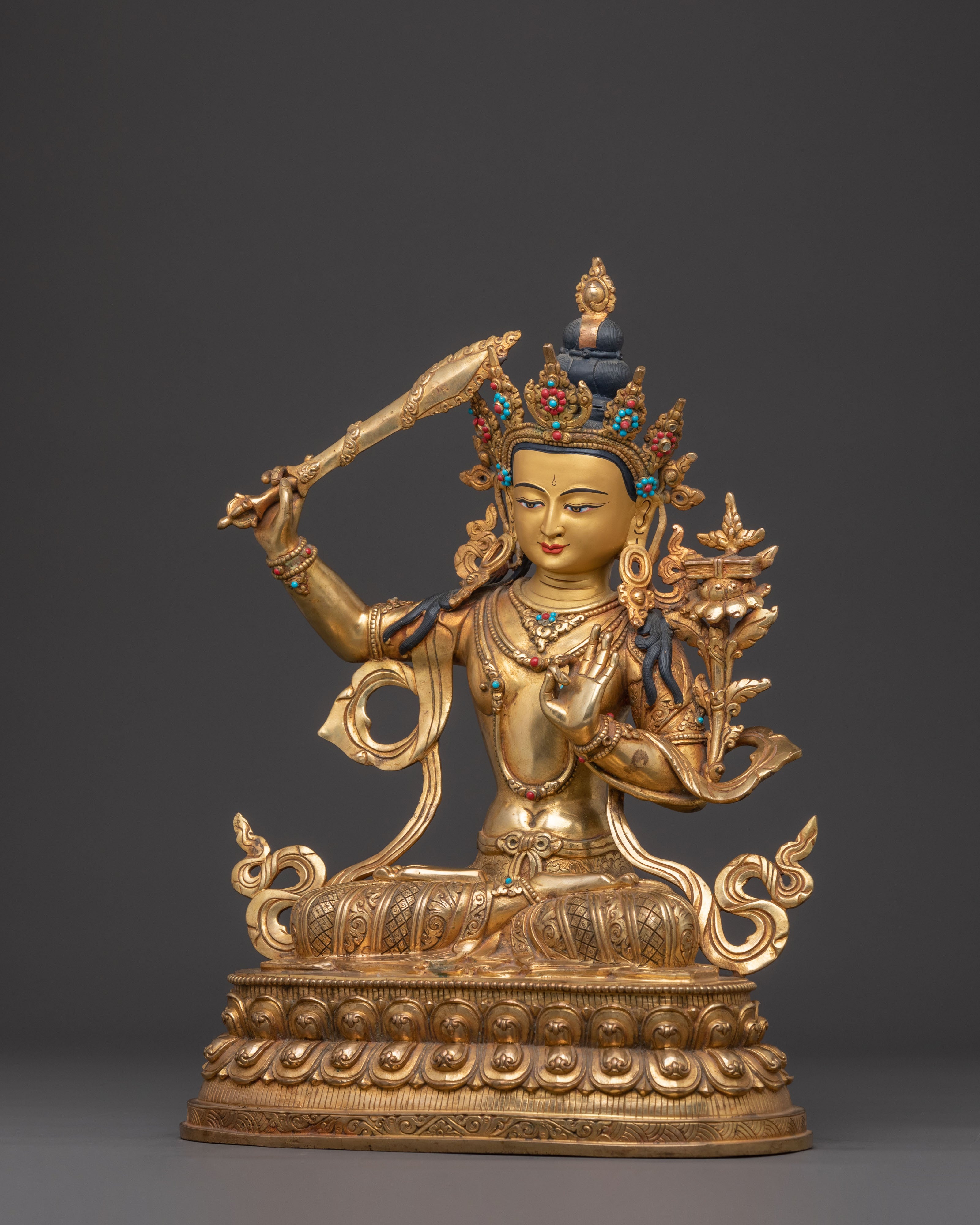 Manjushri Statue Holding Wisdom Swords | Radiant Enlightenment