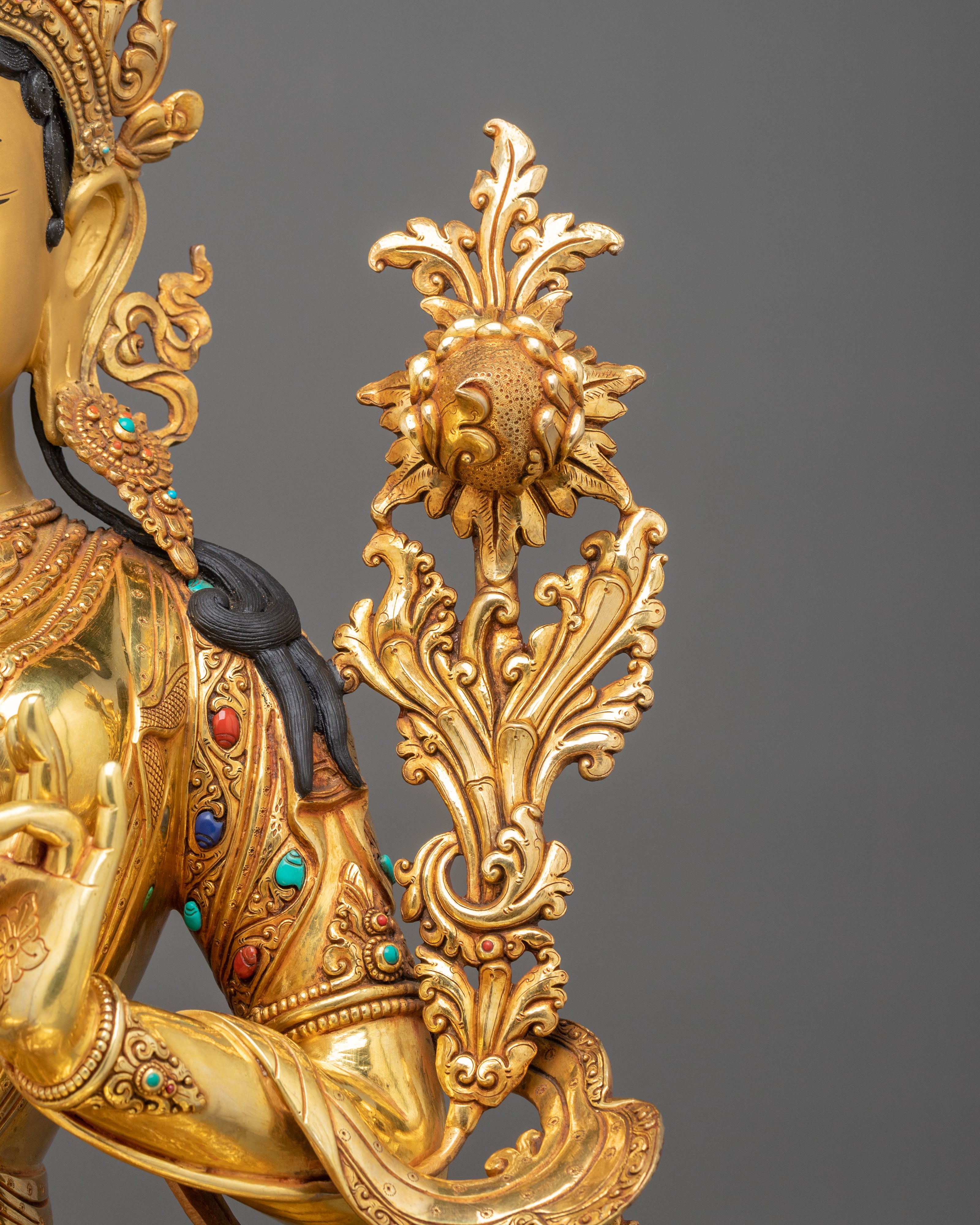 Green Tara 24K Gold-Coated Sculpture | Buddhist Guardian