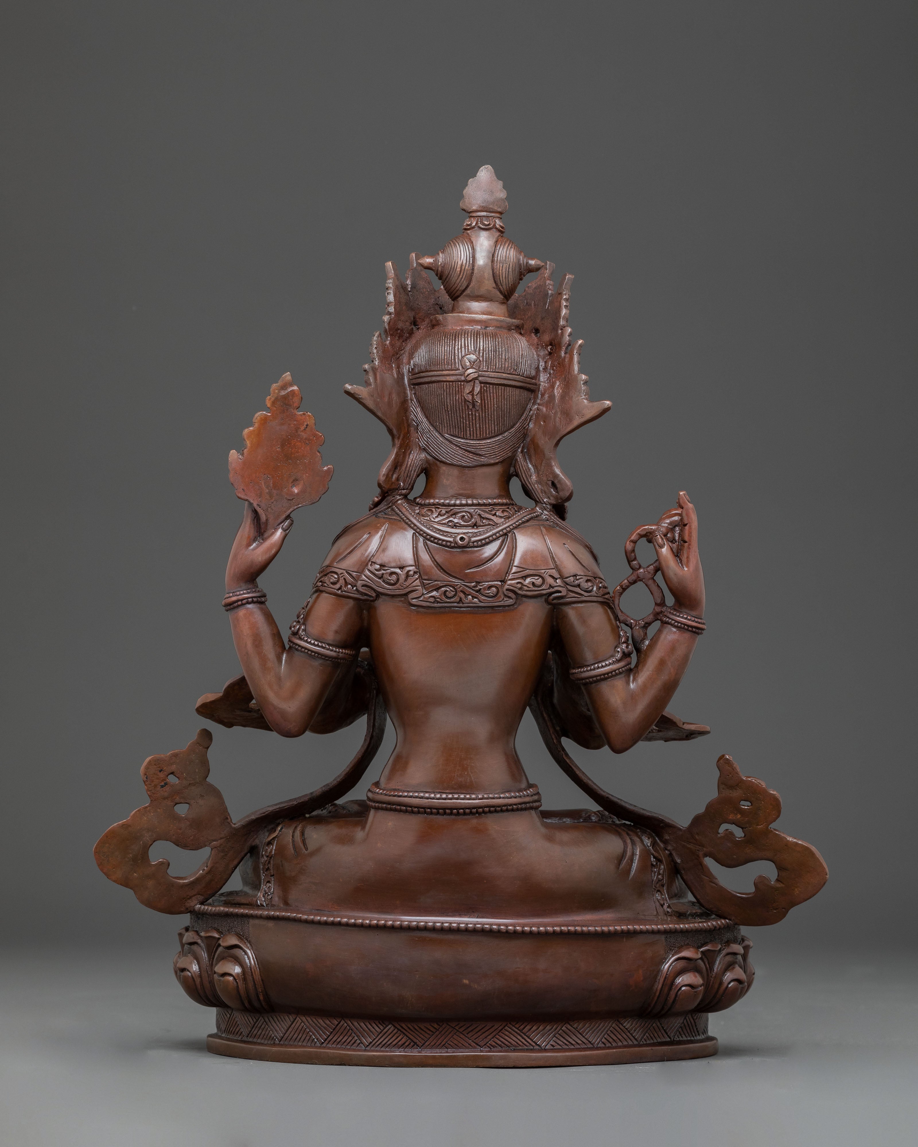 Oxidized Copper Four-Armed Chenrezig Statue | Bodhisattva of Compassion