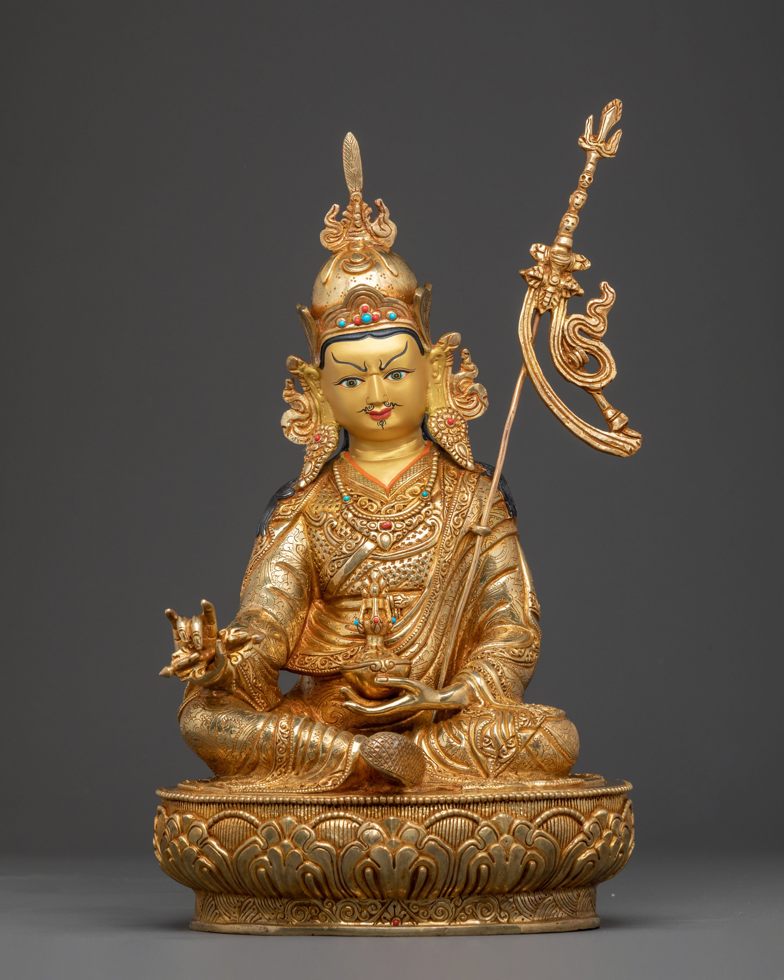 Guru Rinpoche Enlightened Master - 24K Gold Gilded Statue