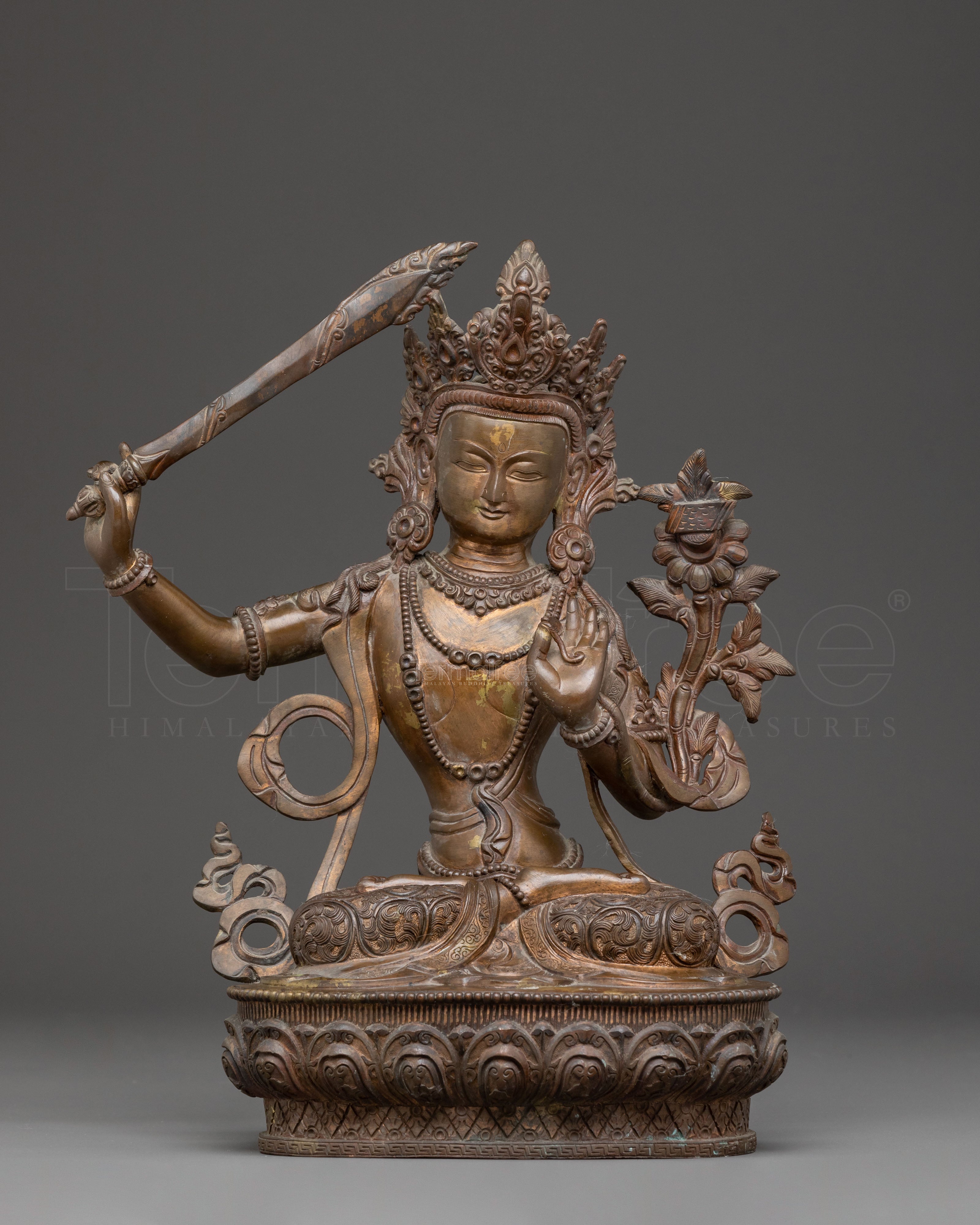 Tibetan Manjushri Buddha Statue – Antique Oxidized Copper
