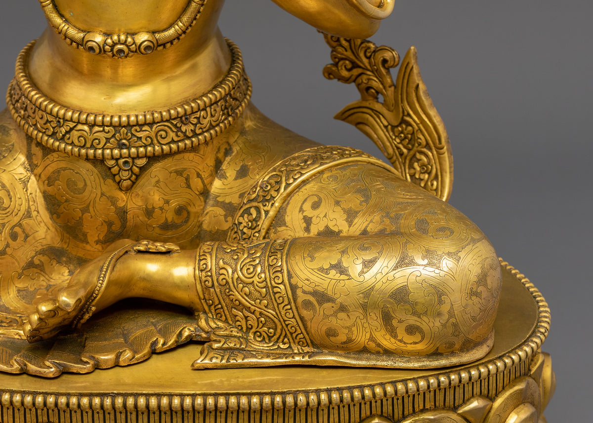 Green Tara Statue Goddess of Protection | 24K Gold Gilded Copper Sculpture