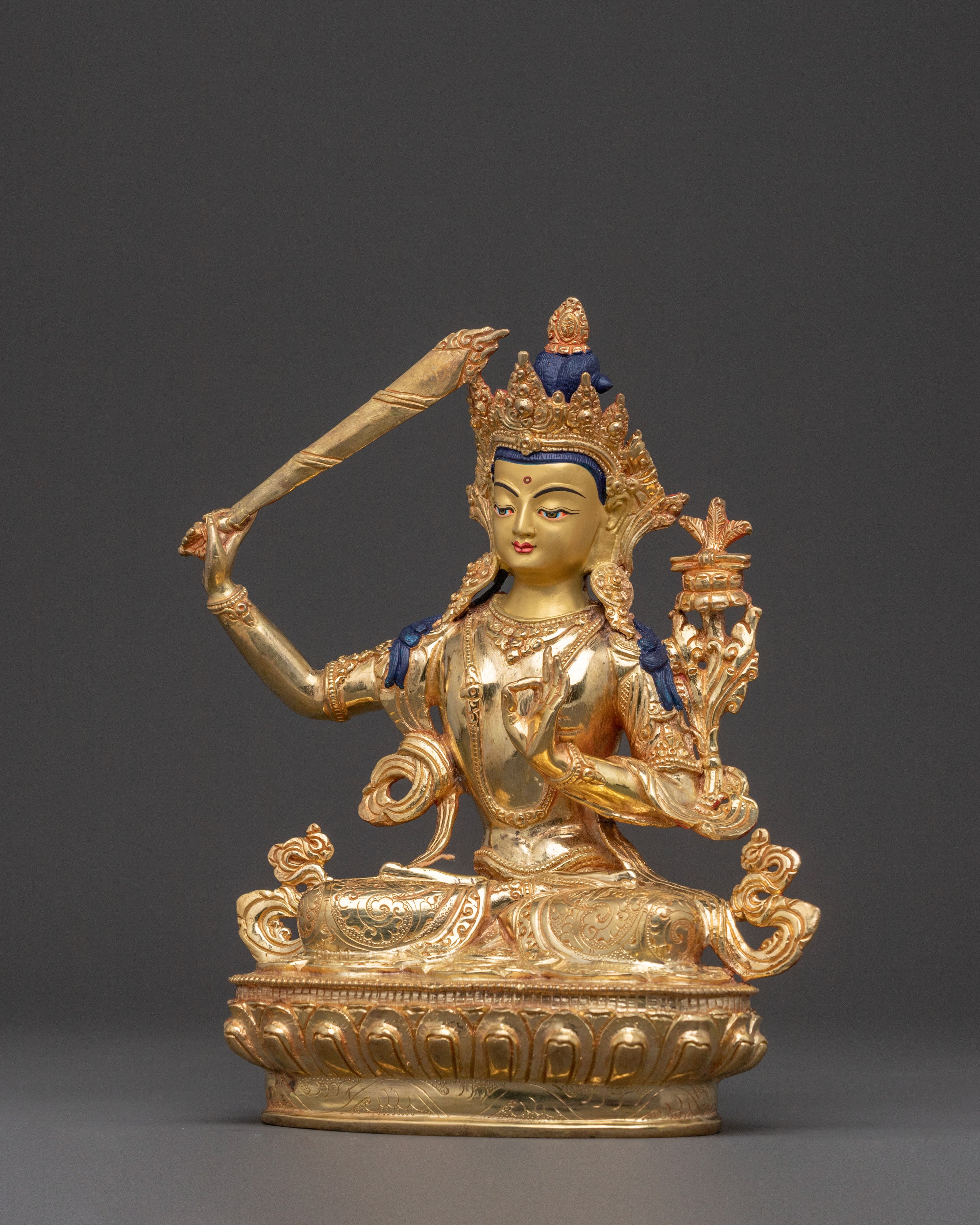 Blessing Statue of Manjushri – Hand-Gilded Copper Statue