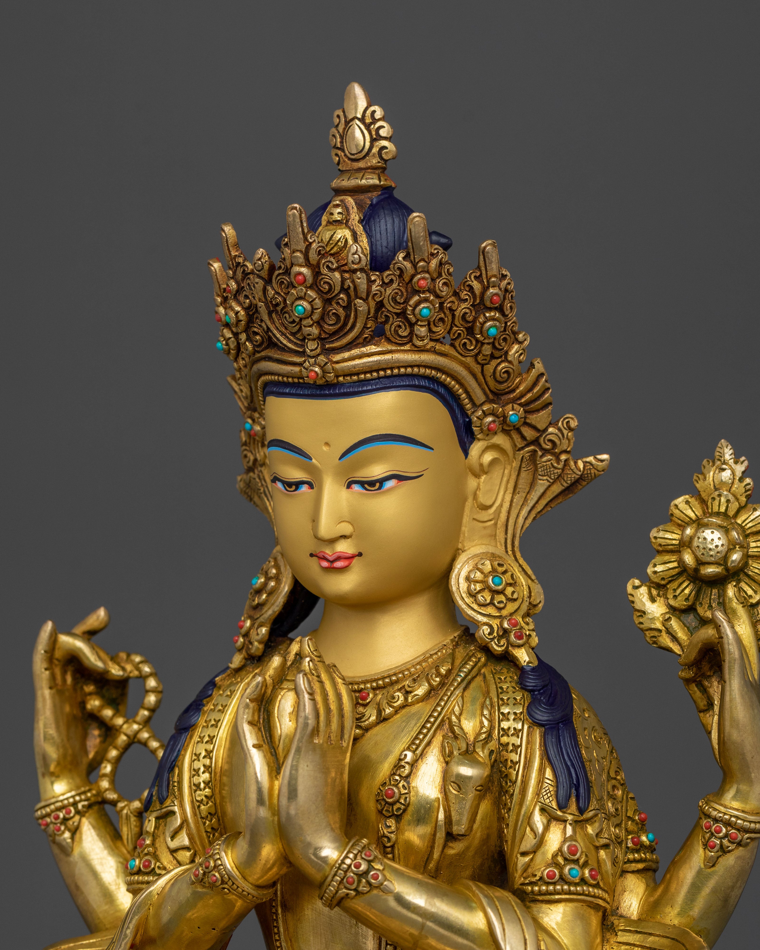 Handmade Chenrezig Golden Statue: Sacred Radiance