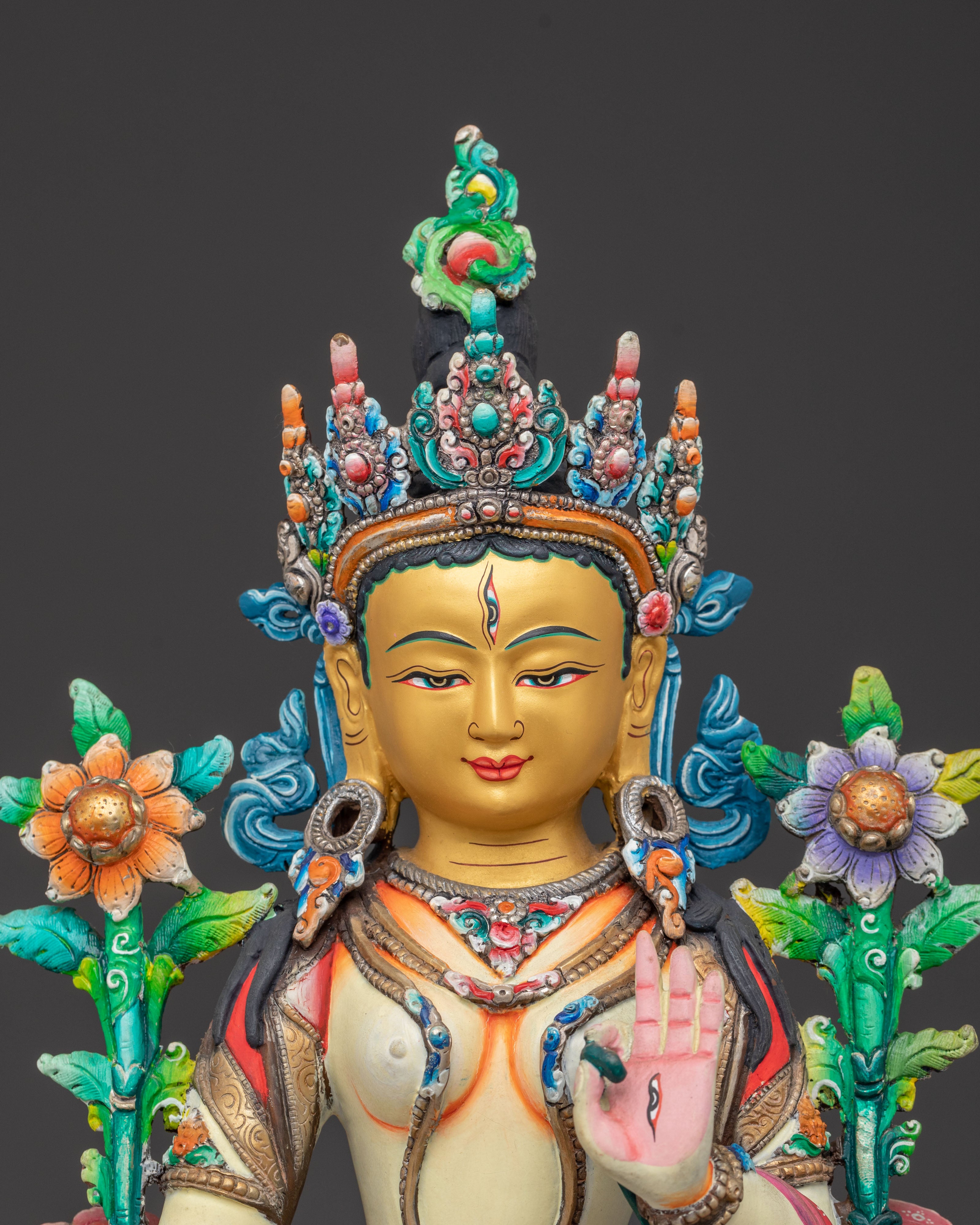 Healing Grace White Tara Statue – Gilded Copper Serenity