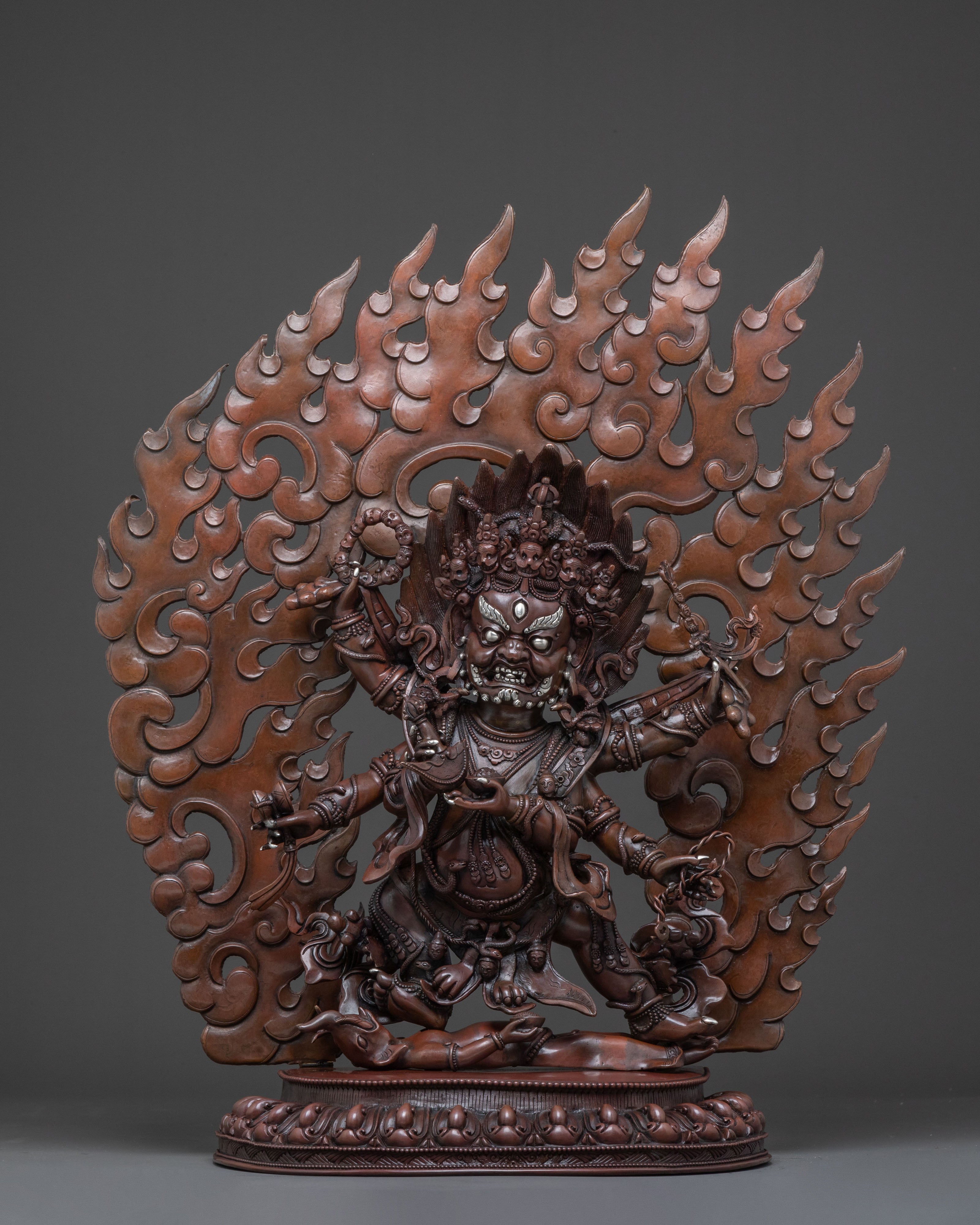 Handcrafted Six-Armed Mahakala Golden Statue