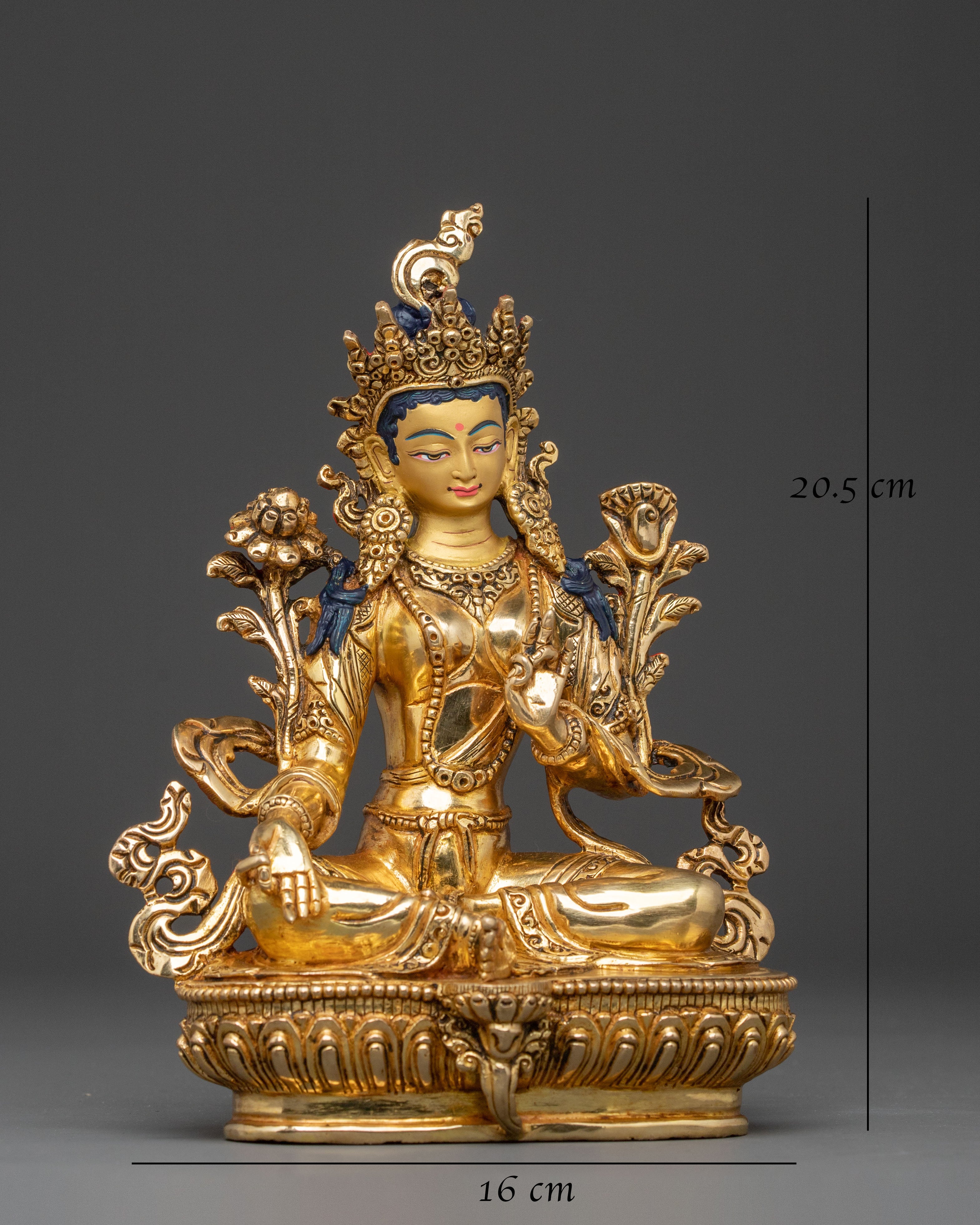 Green Tara Mother of Compassion Statue: 24K Gold Gilded