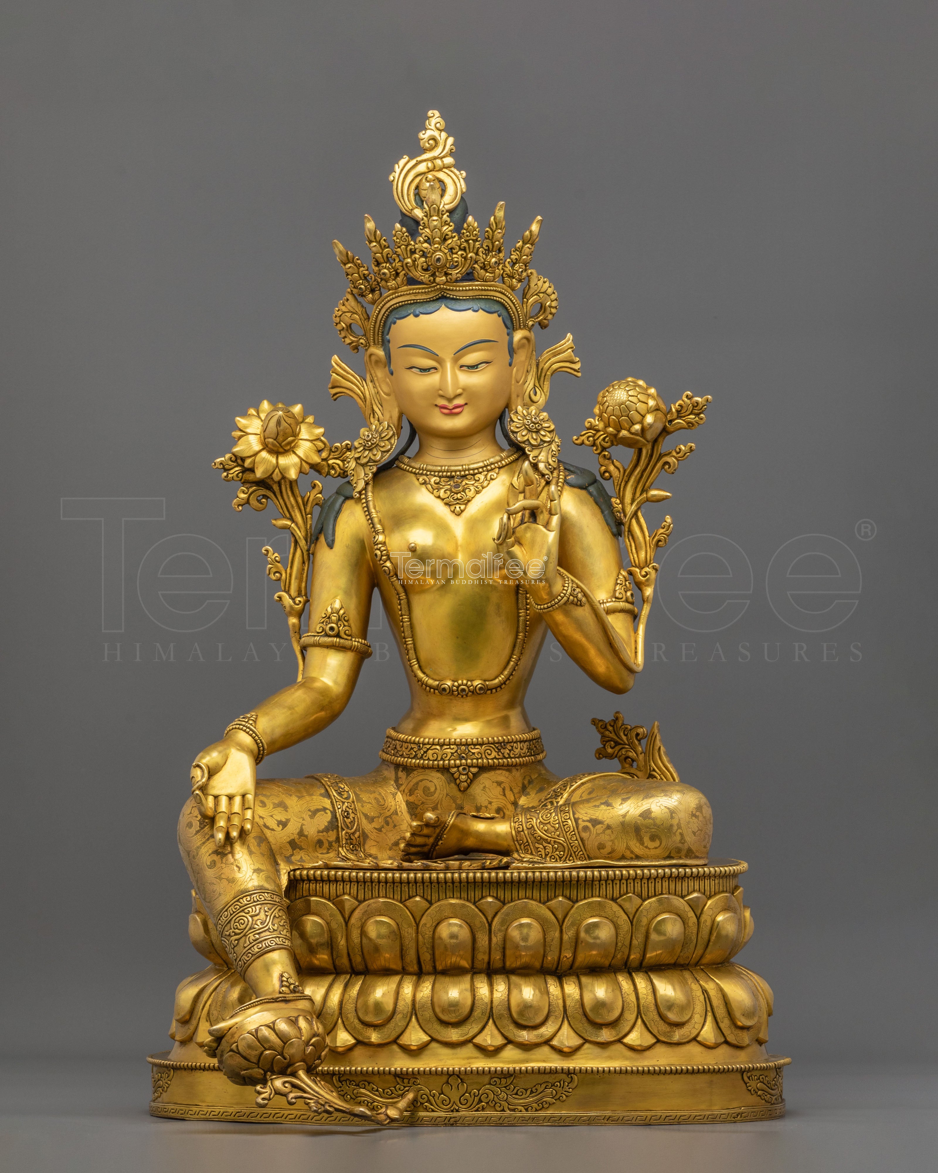 Green Tara Statue Goddess of Protection | 24K Gold Gilded Copper Sculpture