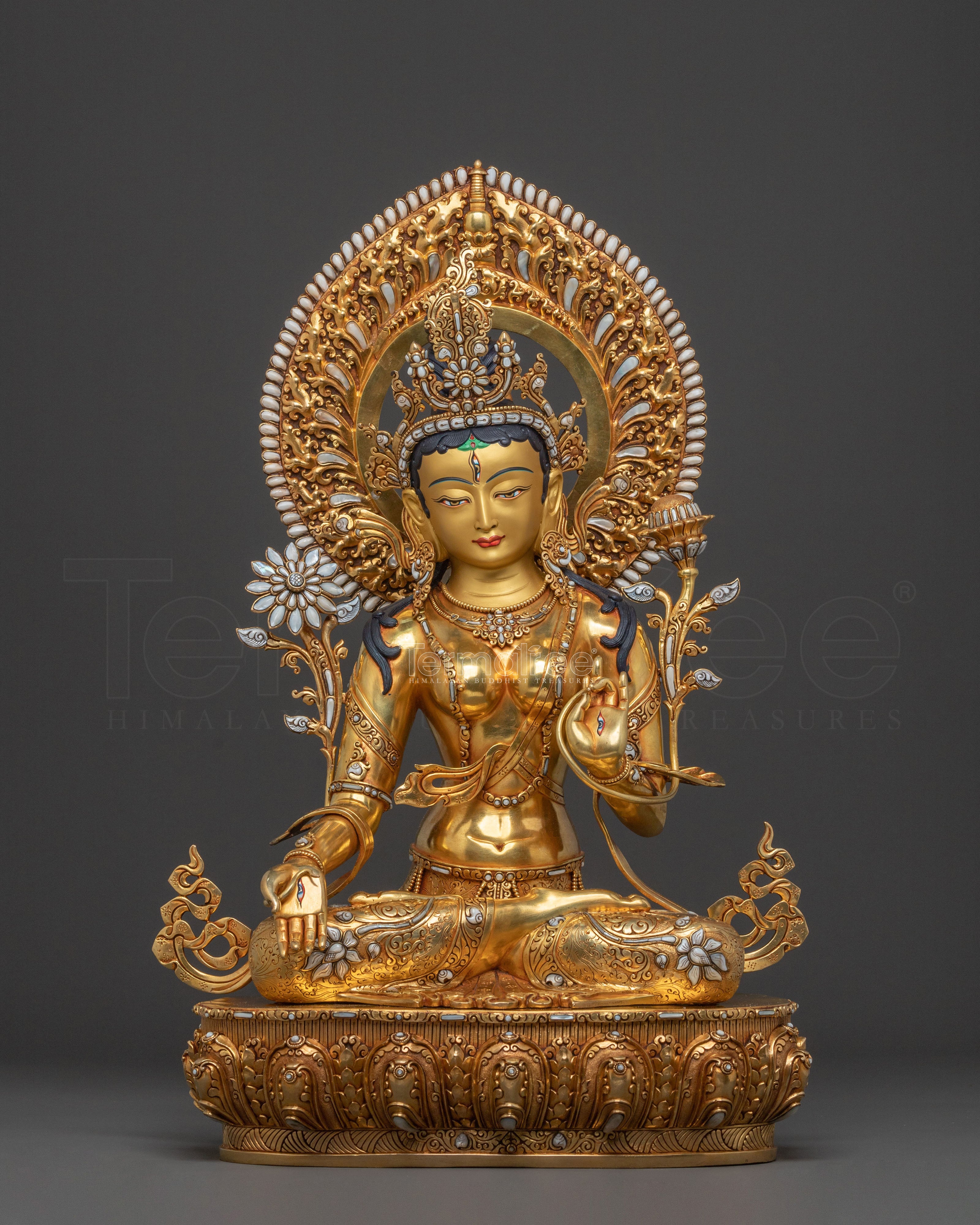 White Tara Healing Figure - 24K Gold Gilded Masterpiece