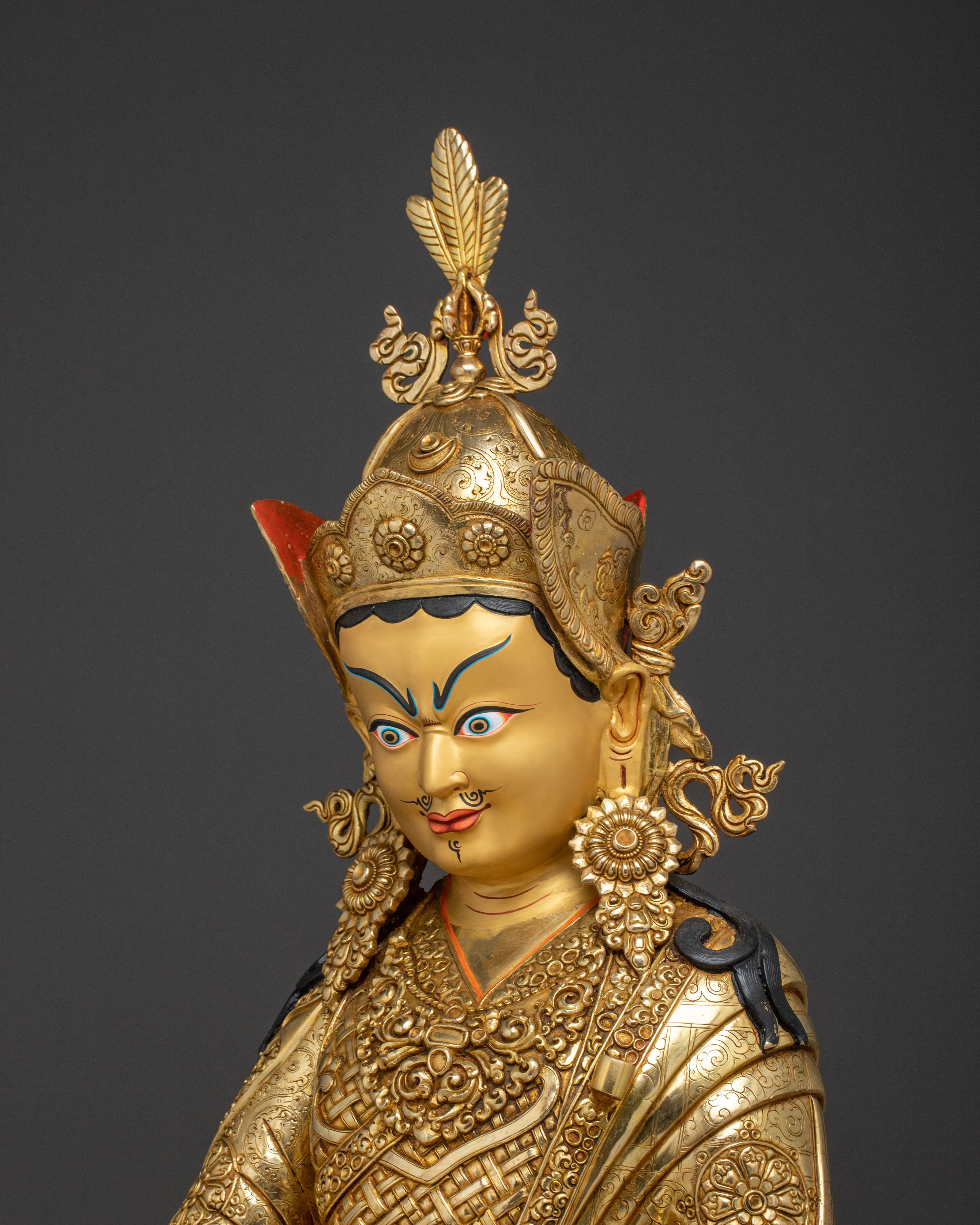 Exquisite 24K Gold Gilded Handcrafted Guru Rinpoche Spiritual Statue
