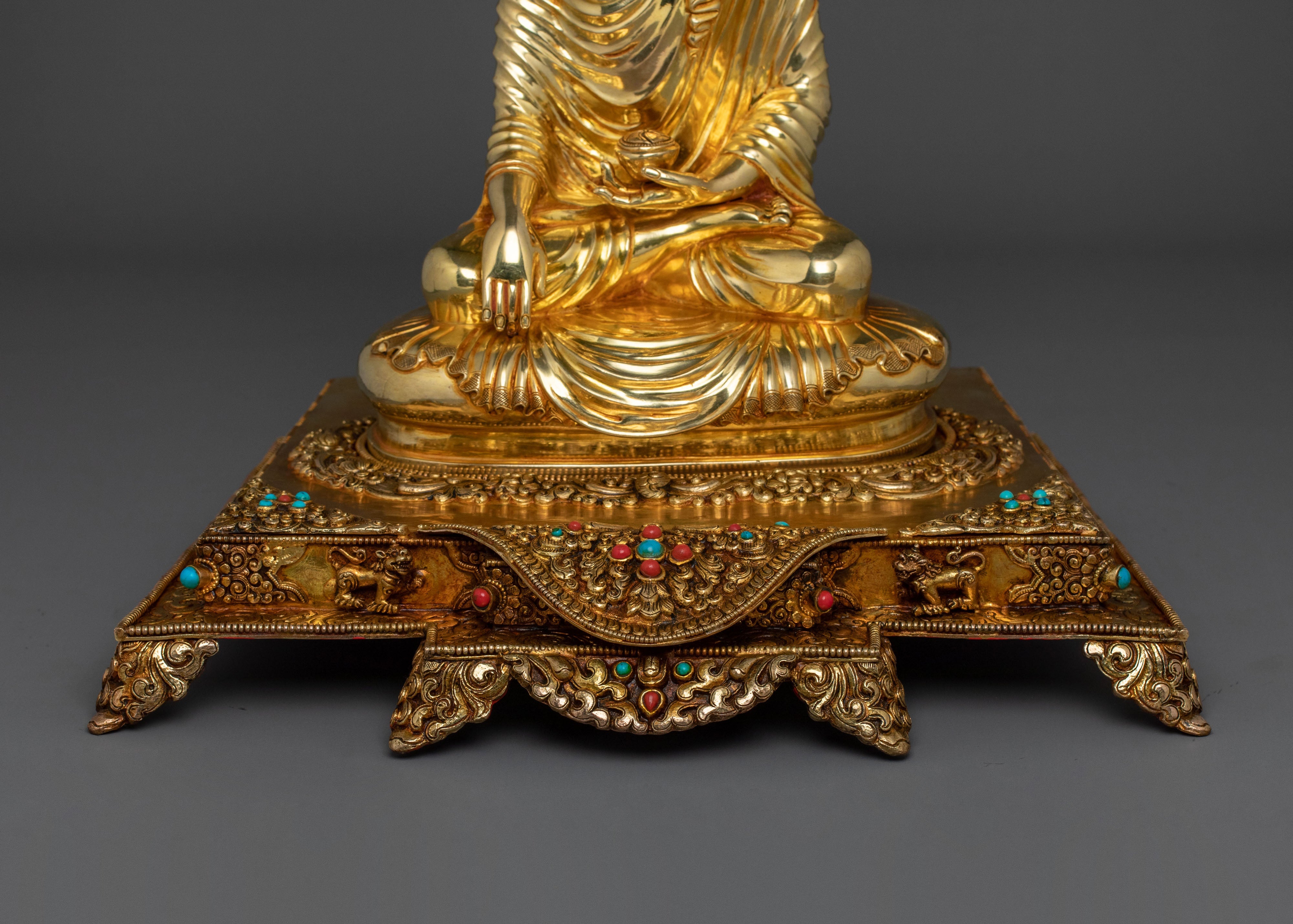 Shakyamuni Buddha On Throne | 24K Gold Glided