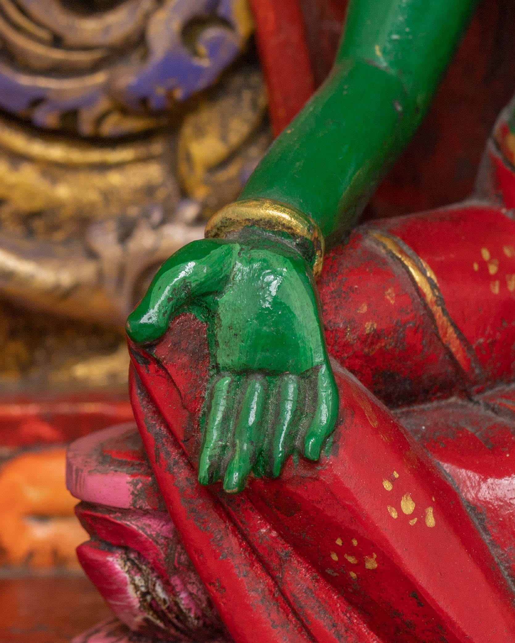 Green Tara Sacred Wooden Sculpture | Himalayan Serenity