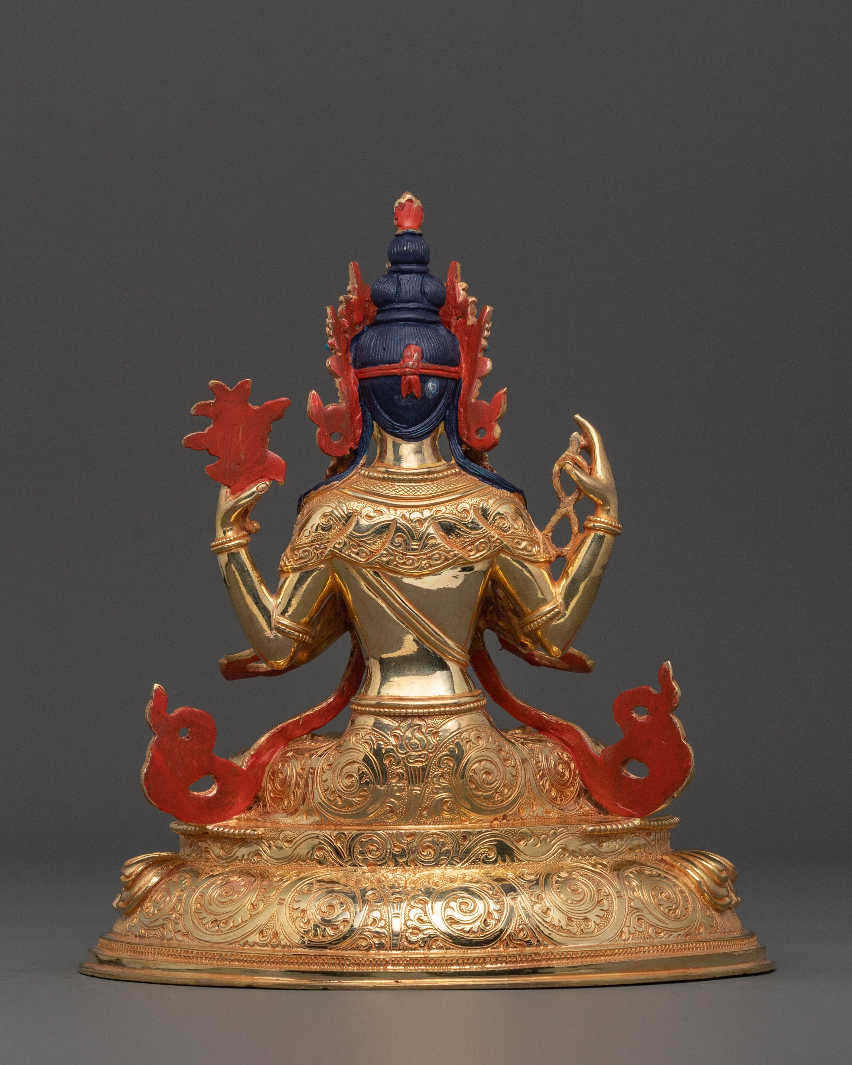 Four Armed Chenrezig Sacred Statue in Shimmering 24K Gold