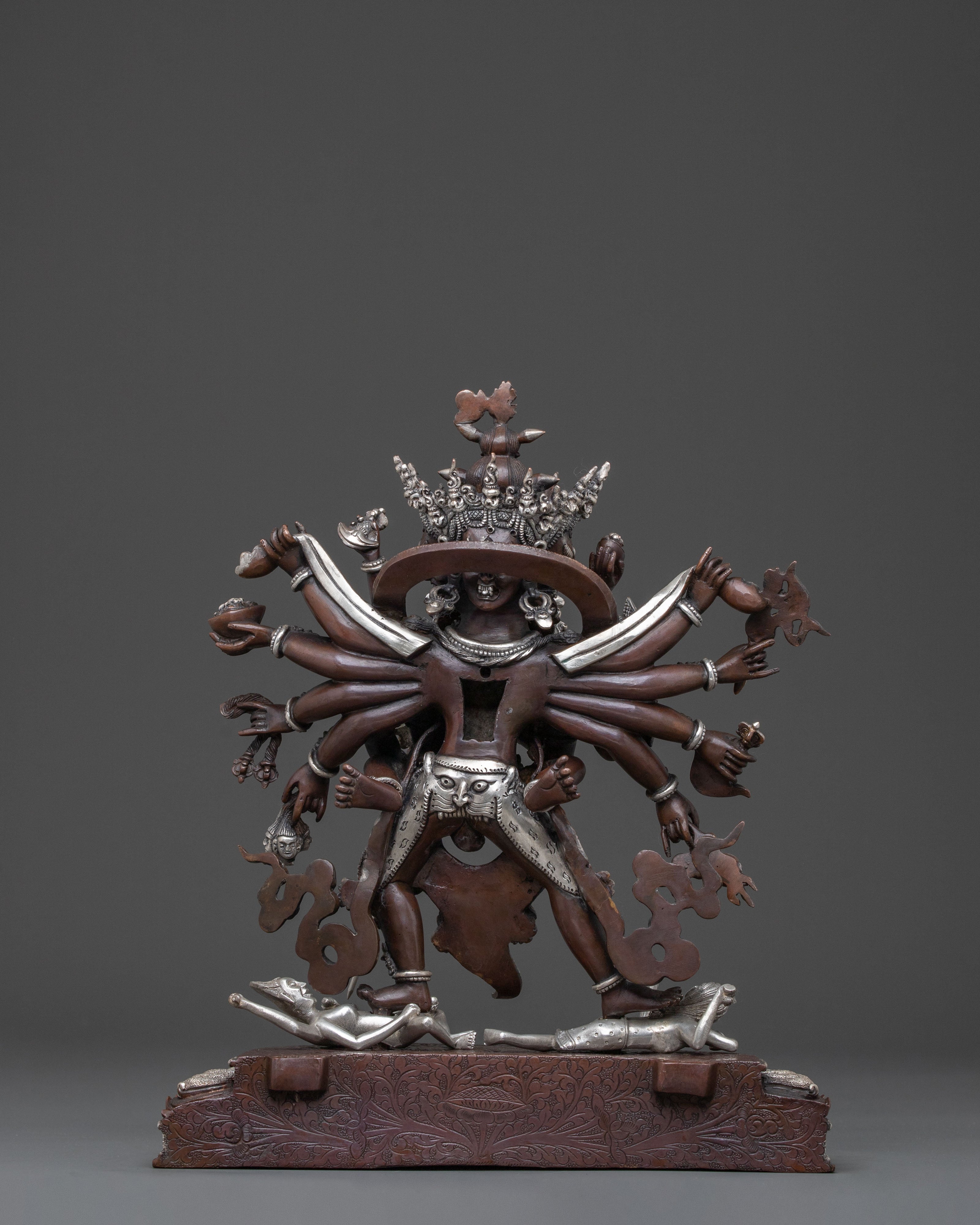 Chakrasamvara: Oxidized Copper Statue with Silver Plating