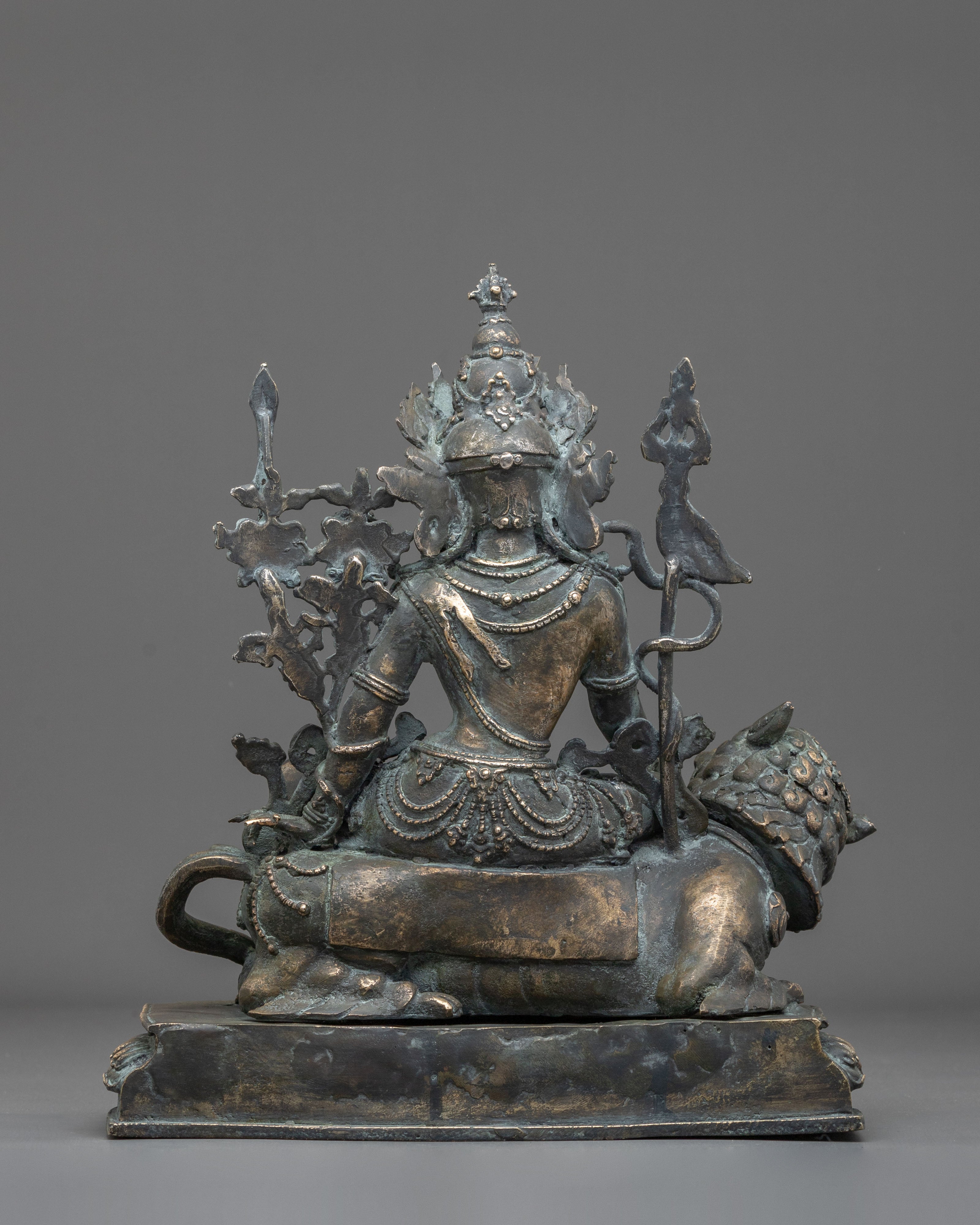 Simhanada Manjushri Copper Sculpture | Antique Finish