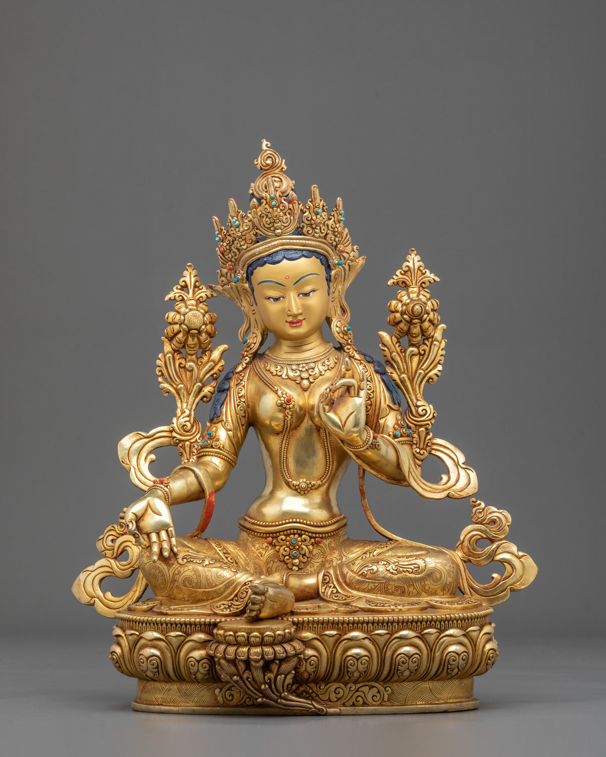 Green Tara Golden Statue | Handcrafted Buddhist Figurine