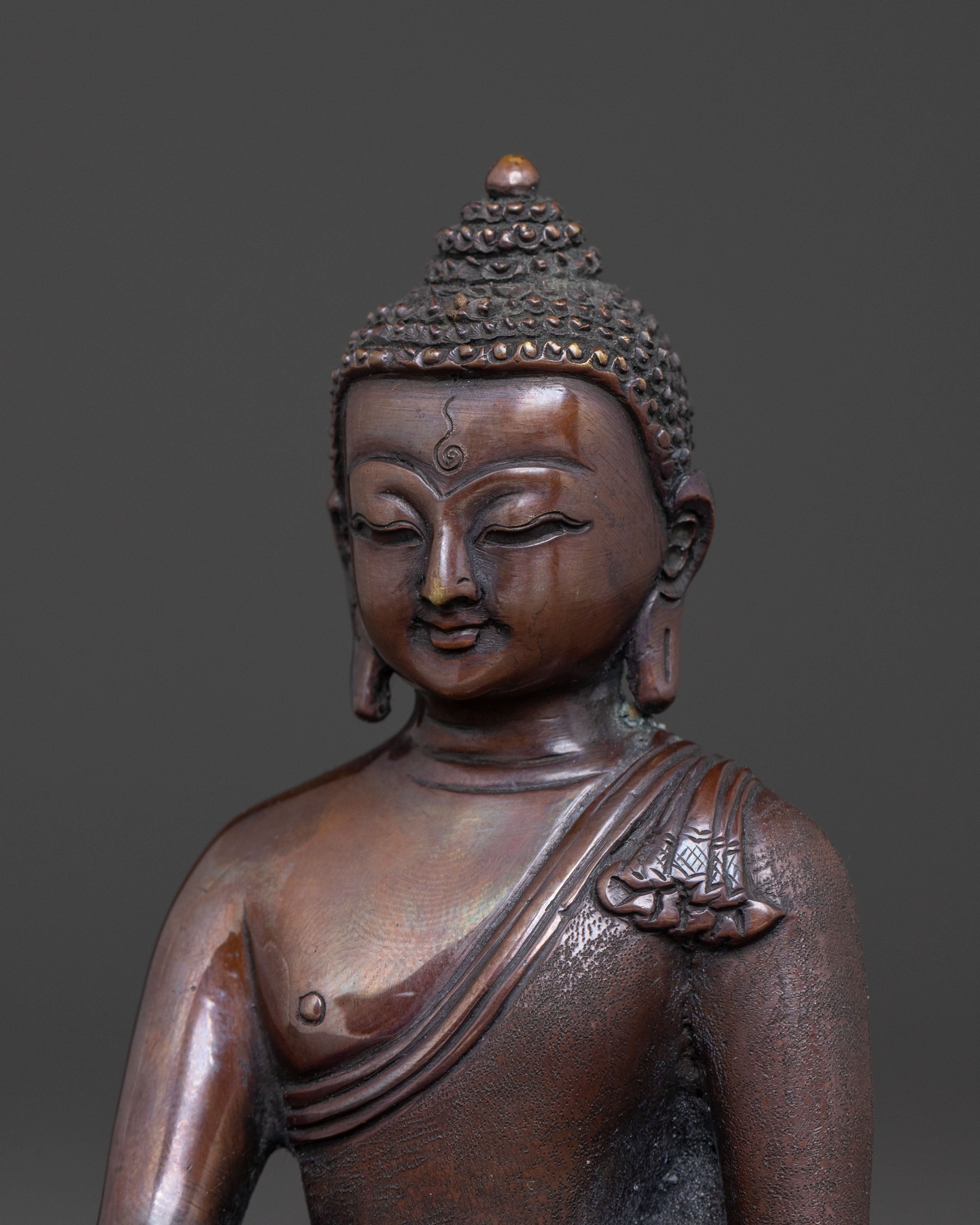 Copper Shakyamuni Buddha Dharma Statue - Oxidized Finish