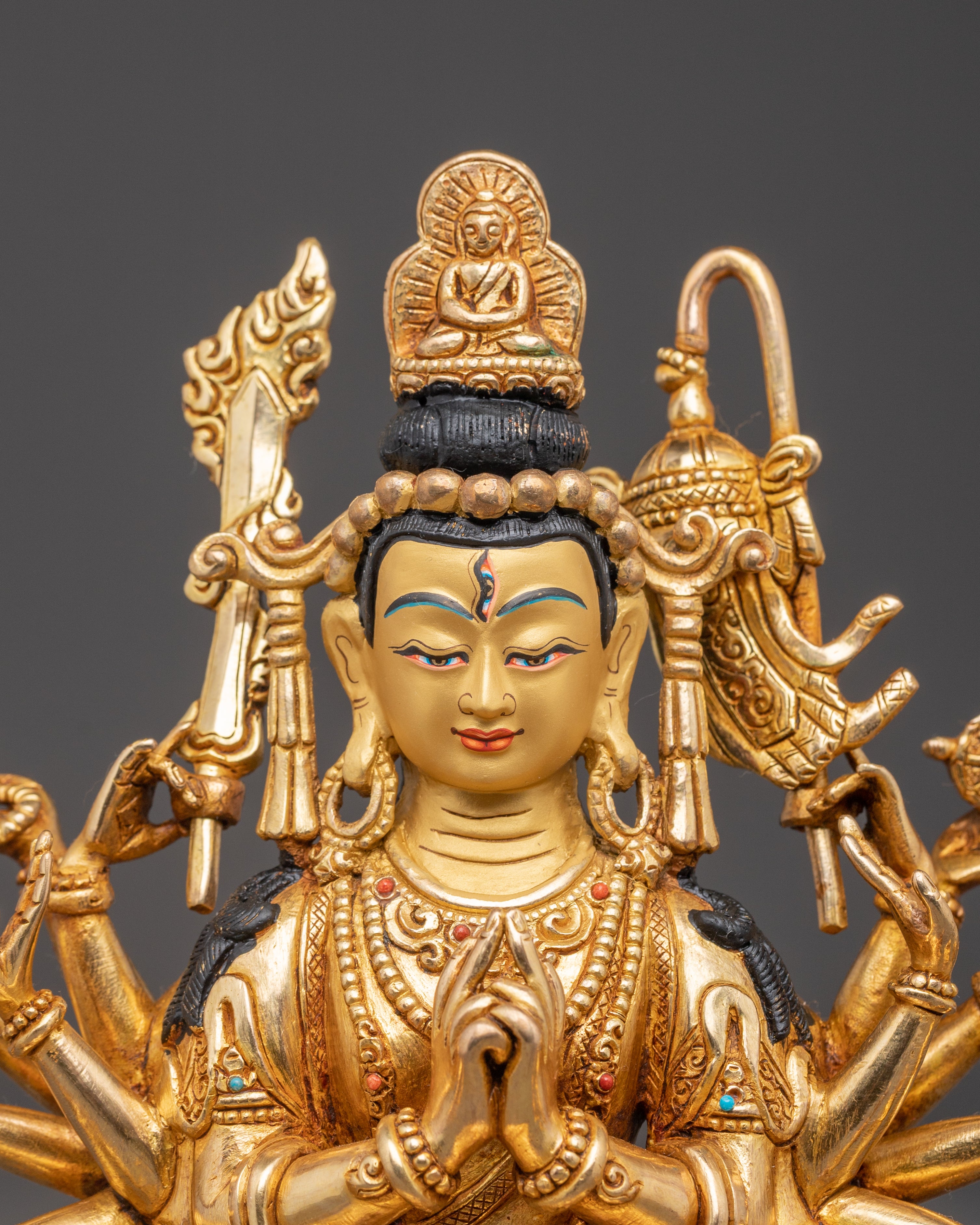 Handmade Golden Statue of Chundi Bodhisattva | Tibetan Style Decor