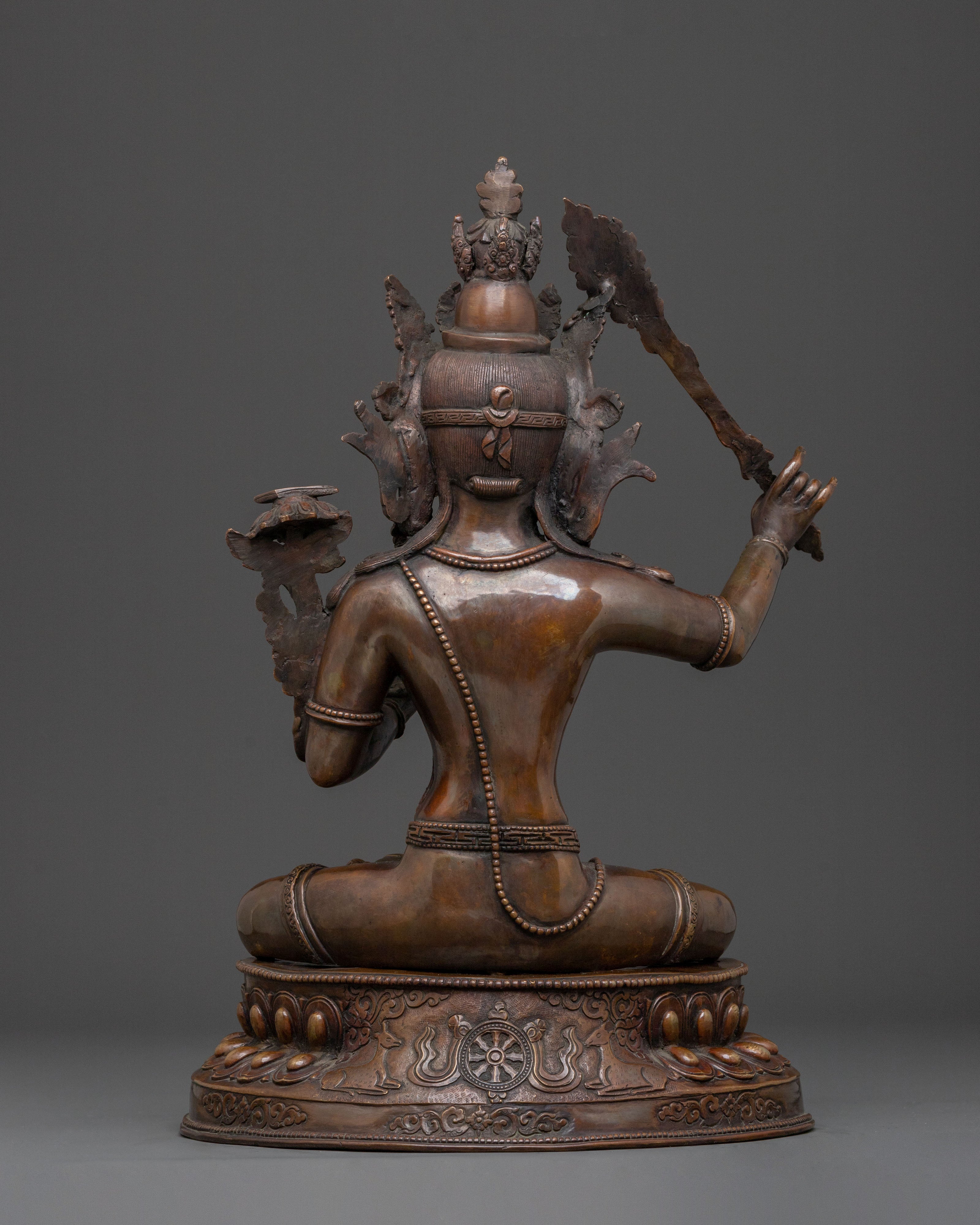 Wisdom Statue of Manjushri: Oxidized Copper Figurine