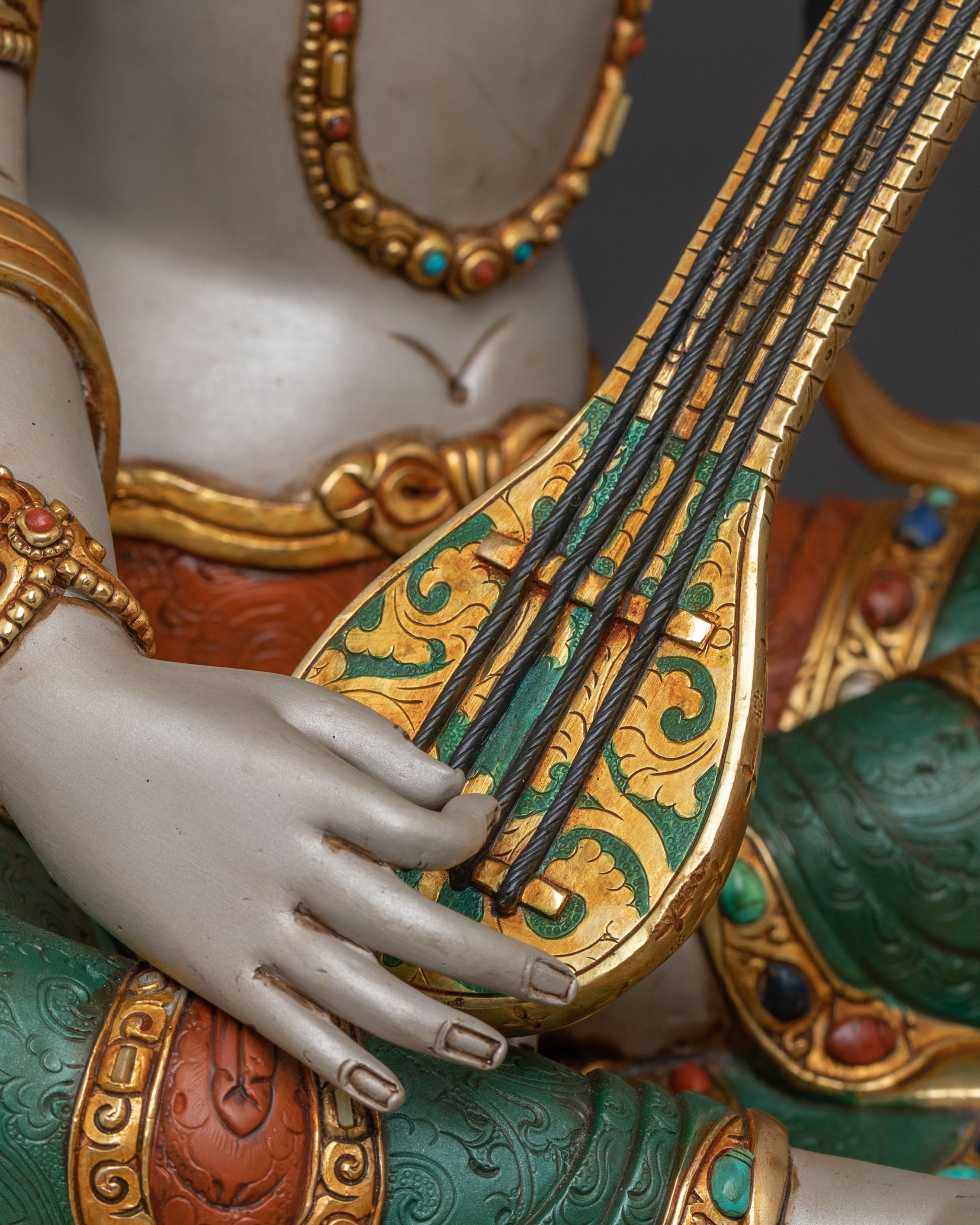 Saraswati Goddess of Knowledge Statue – 24K Gold Gilded Masterpiece