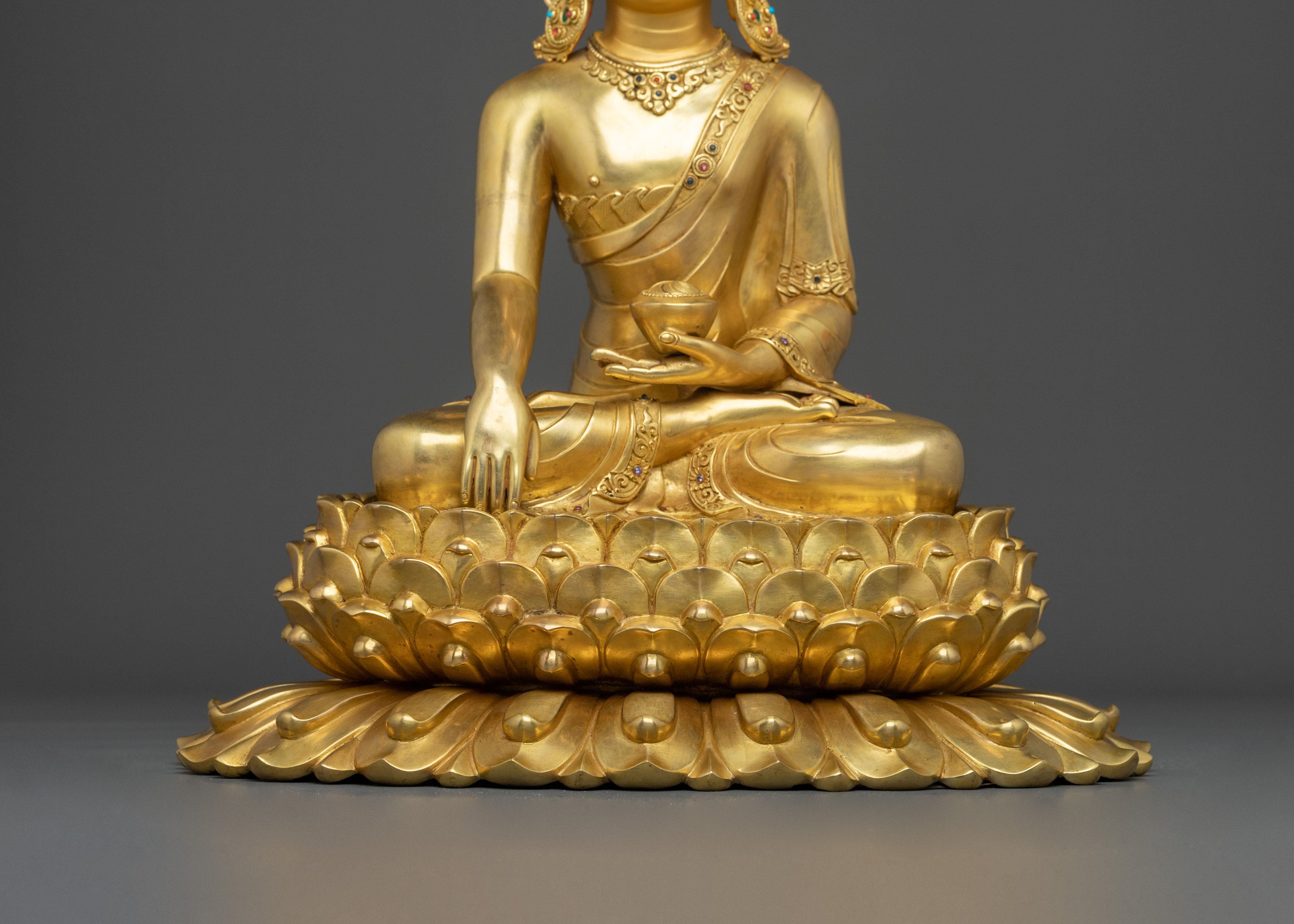 Crown Shakyamuni Buddha Statue: 24K Gold Glided Buddhist Statue