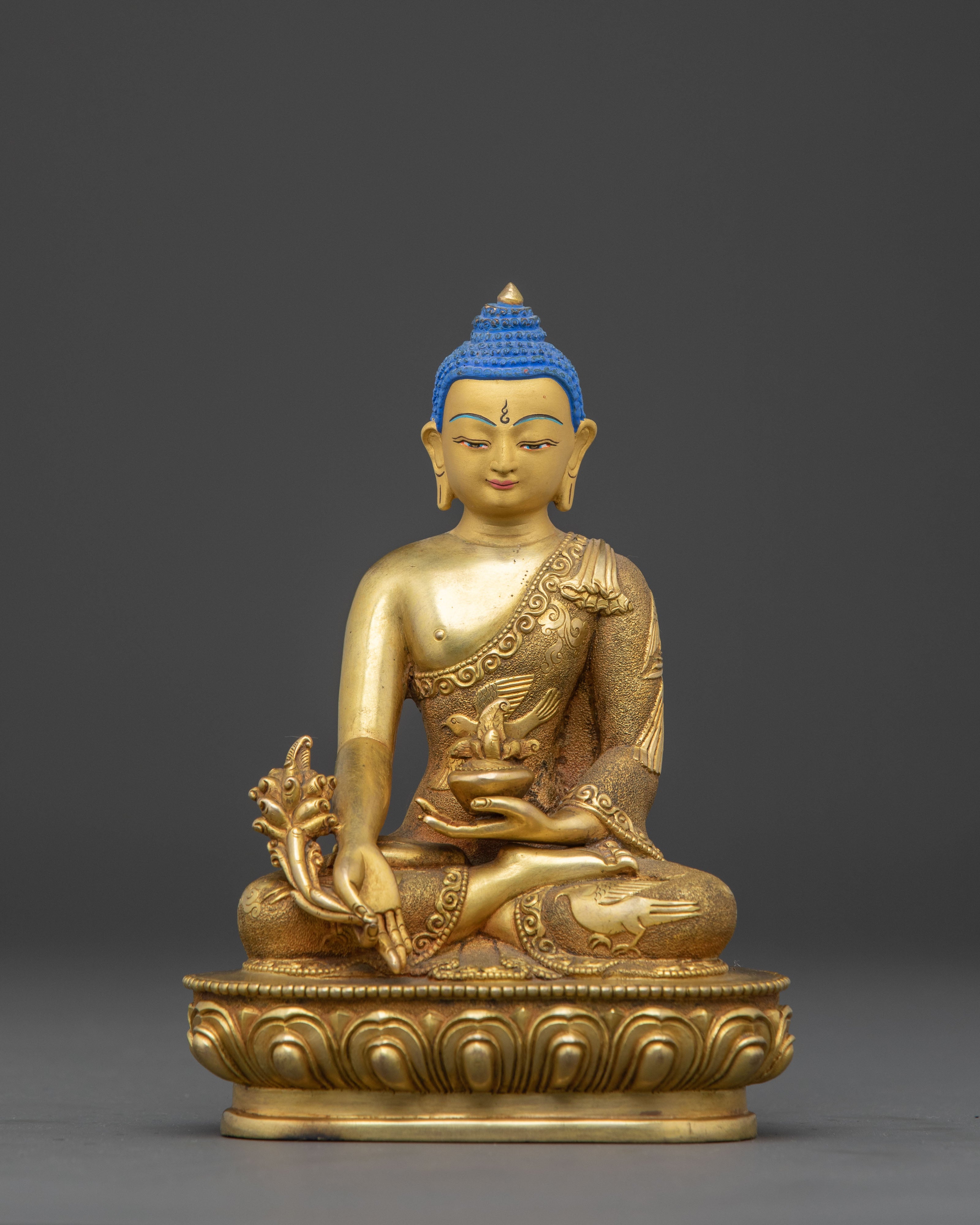 Medicine Buddha Carved Statue – 24K Gold Gilded
