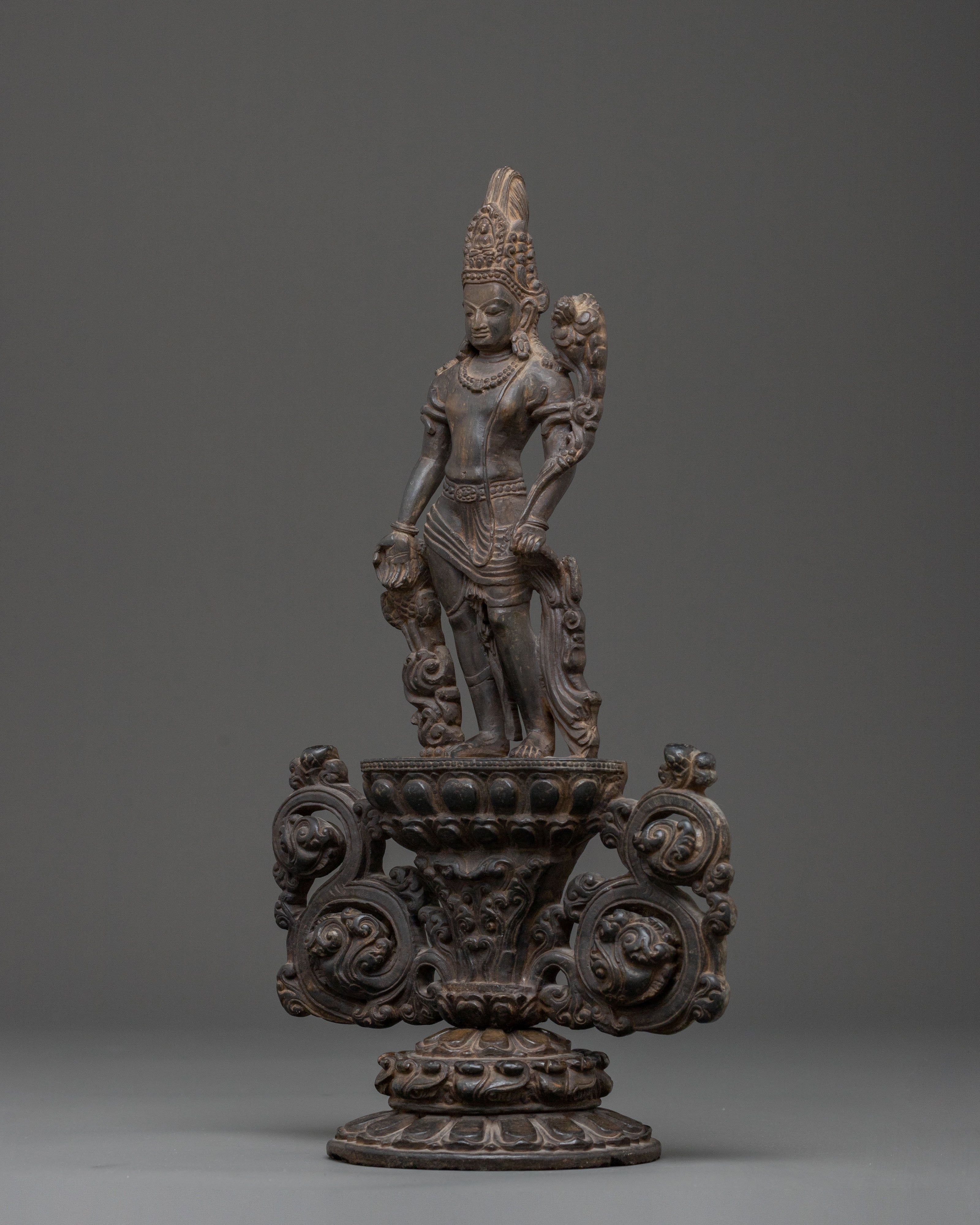 Padmapani Sacred Statue | Black Stone Body