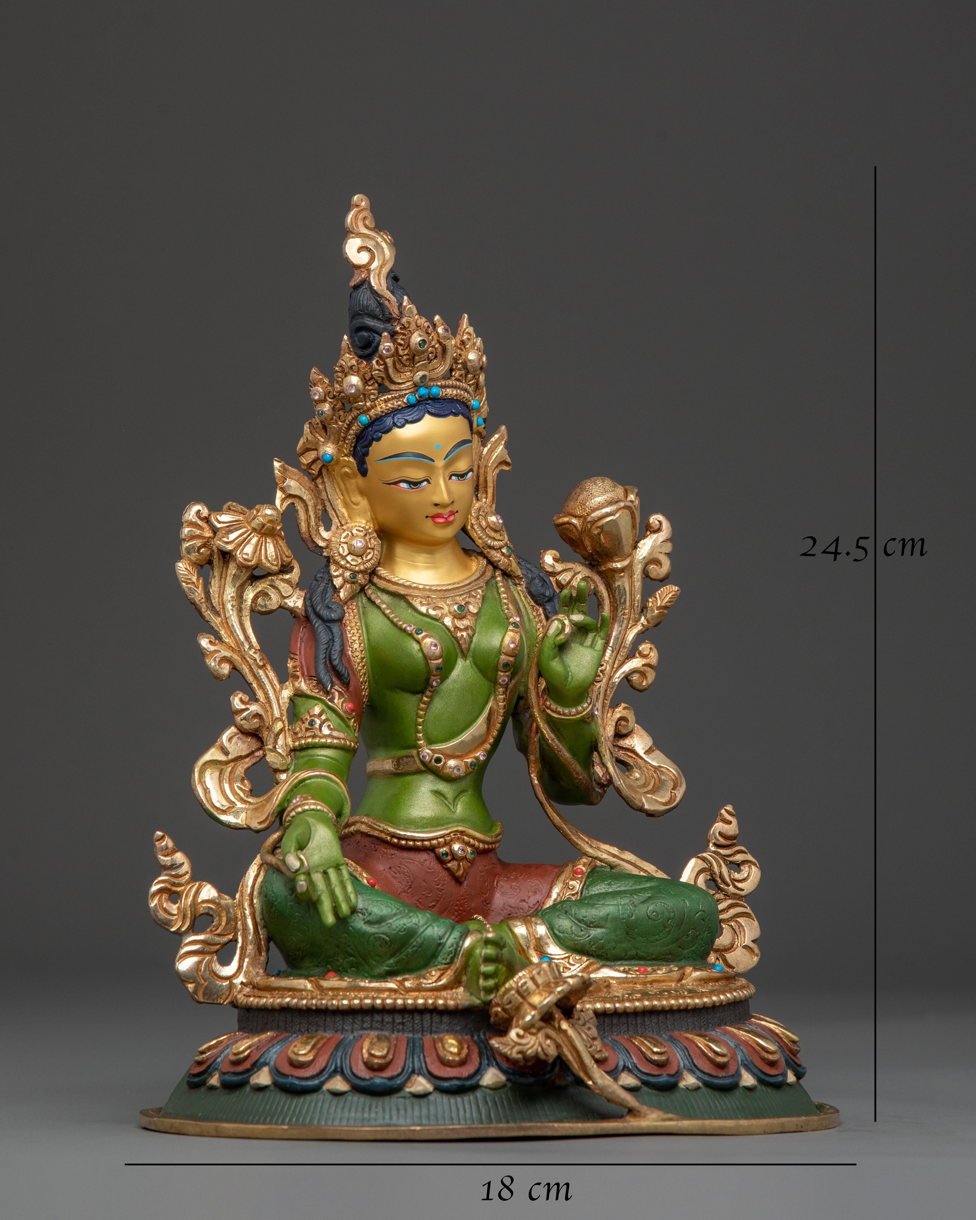 Green Tara Statue | 24K Gold Gilded Sacred Guardian