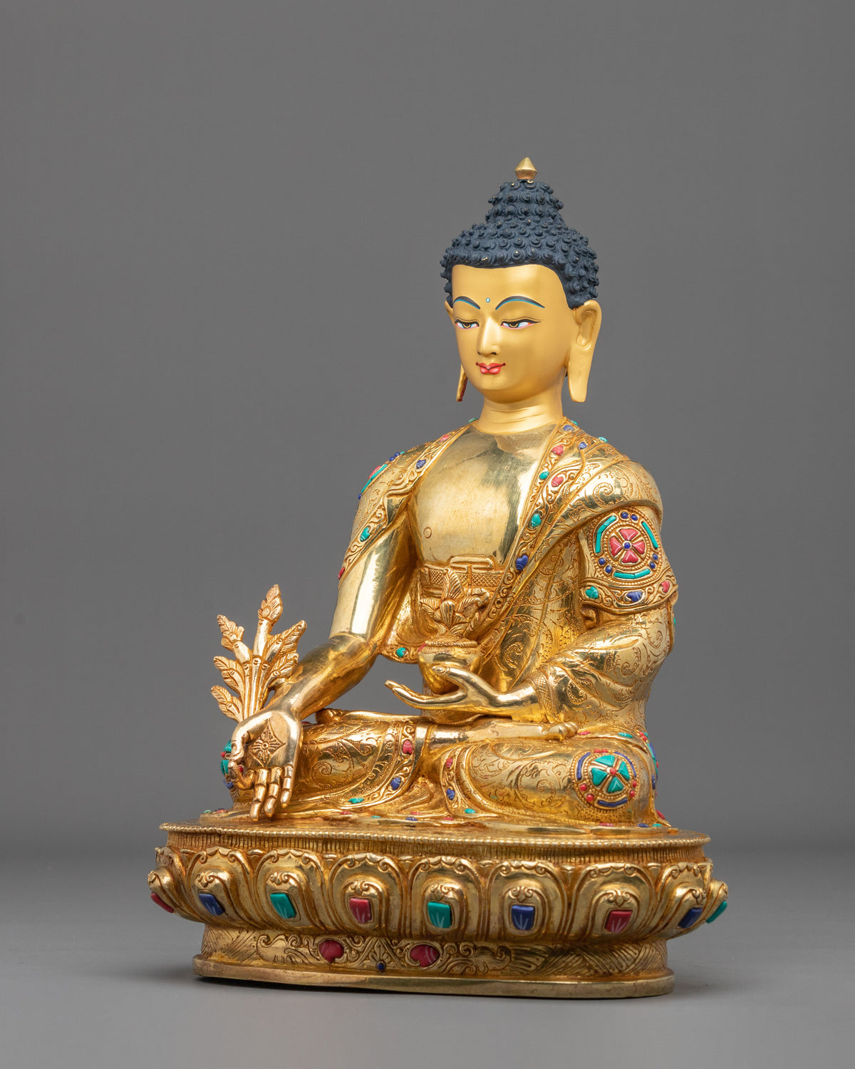Hand-Gilded Handmade Medicine Buddha Sculpture of Healing