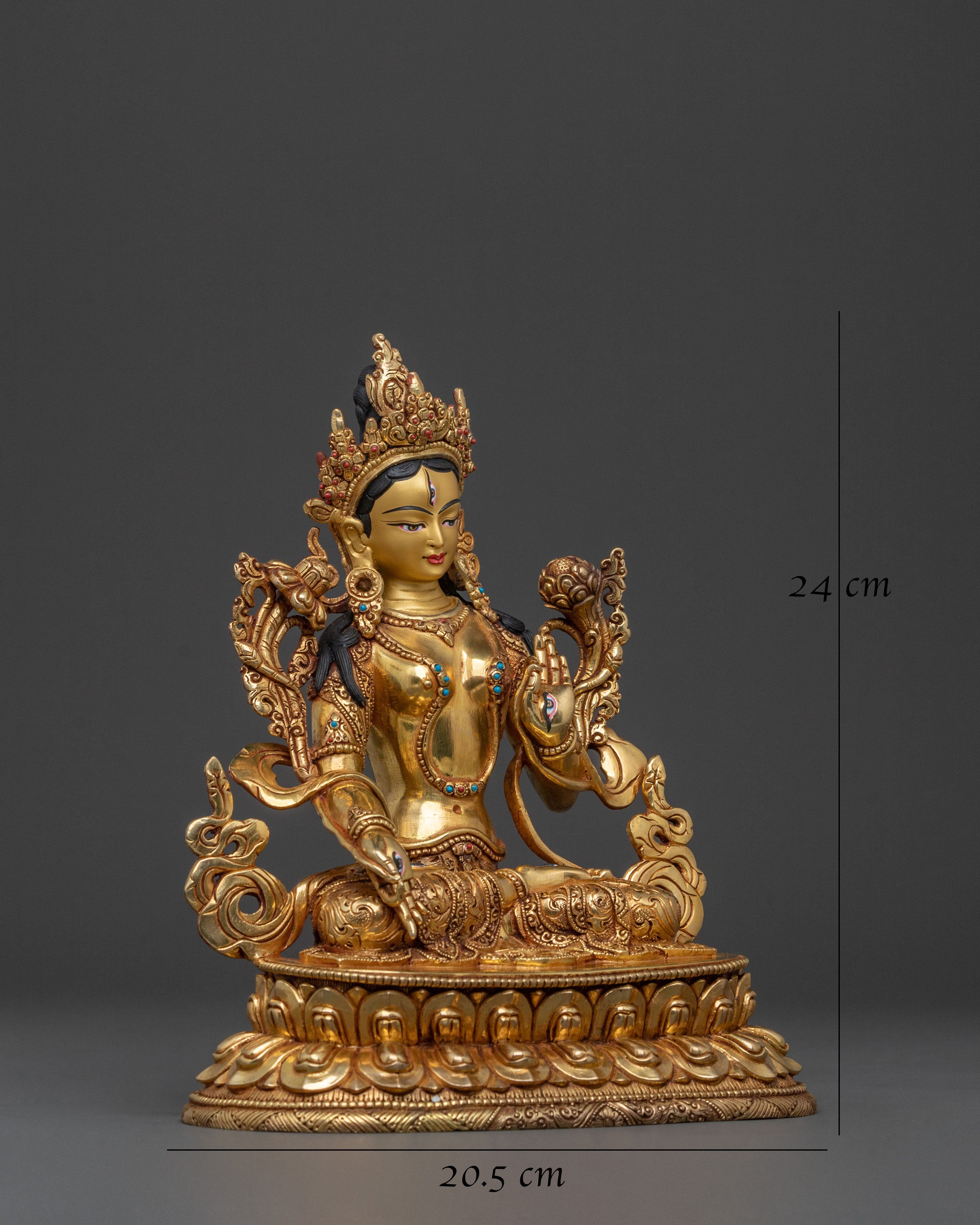 White Tara Figure: 24K Gold Gilded for Spiritual Decor