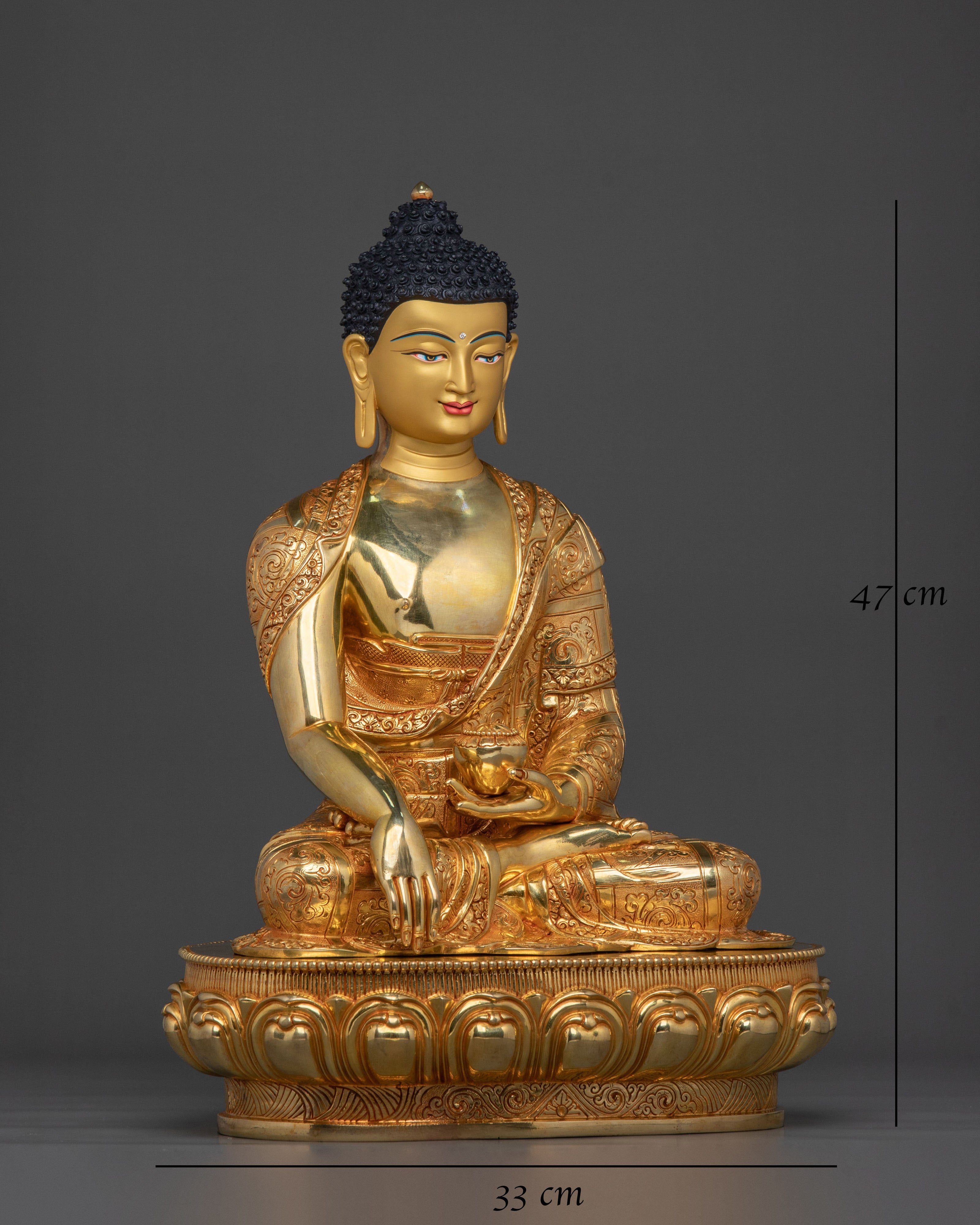 Tibetan Shakyamuni Buddha Fire Gold Gilded Statue