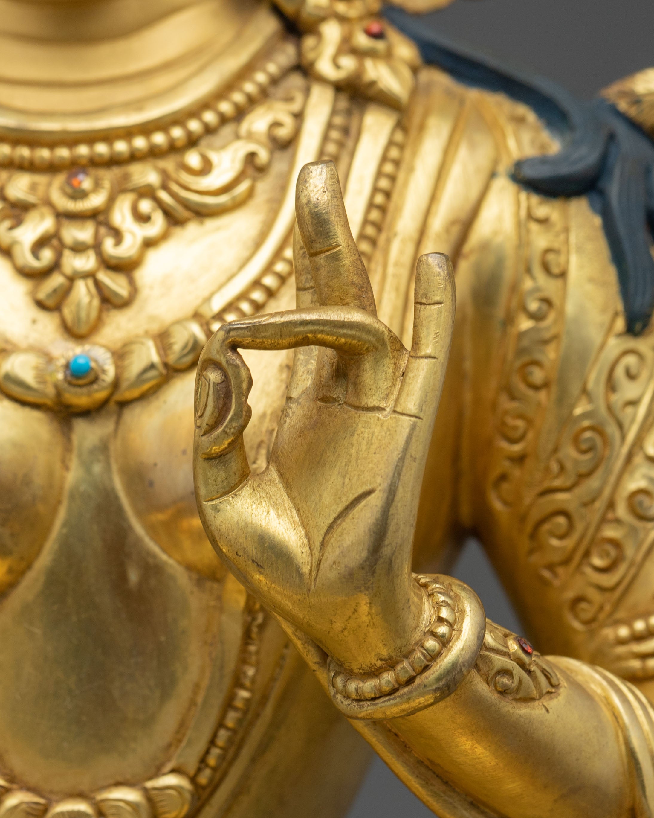 Protector Green Tara Himalayan Sculpture: 24K Gold Gilded