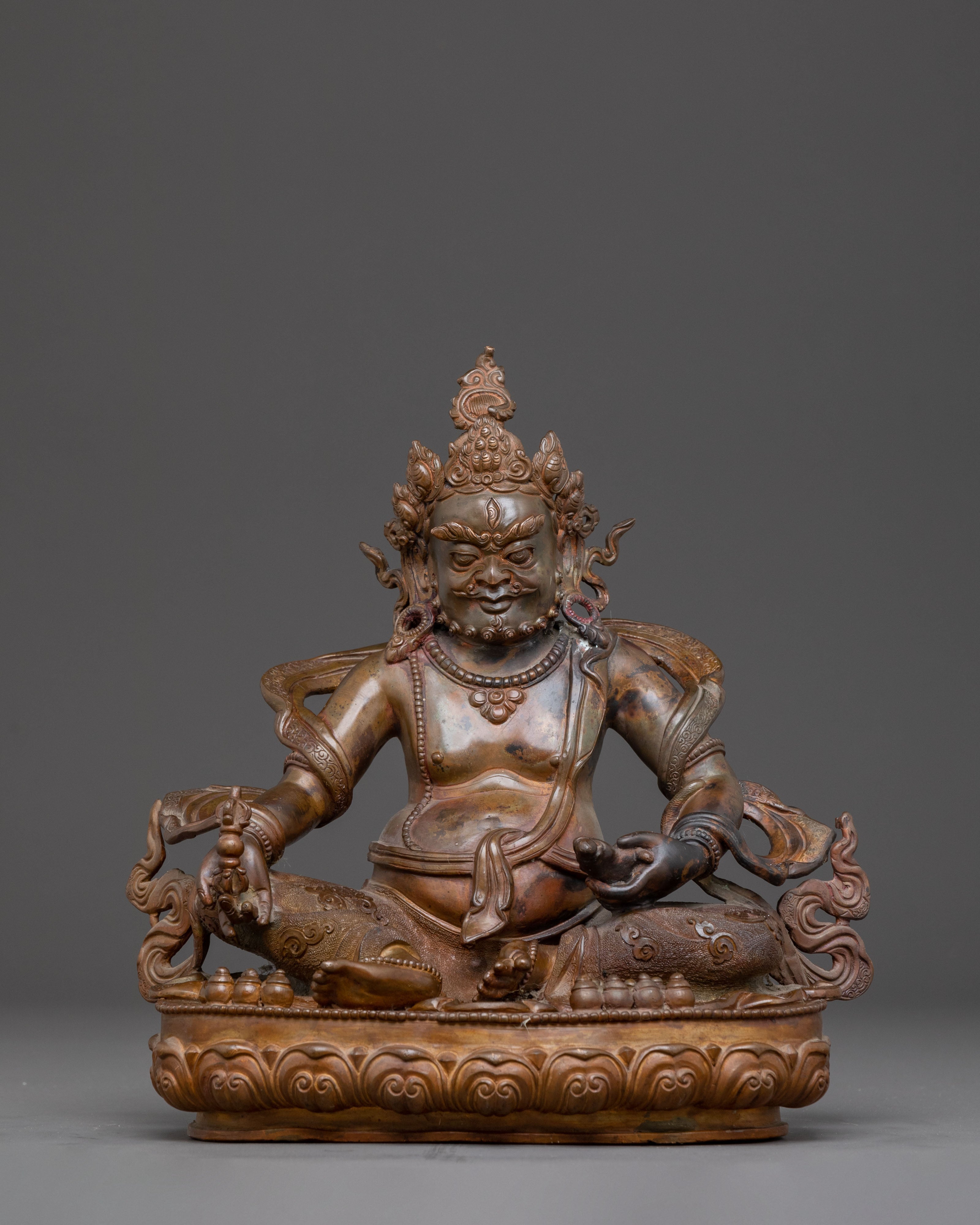 Dzambhala Statue of Wealth and Abundance – Antique Oxidized Copper