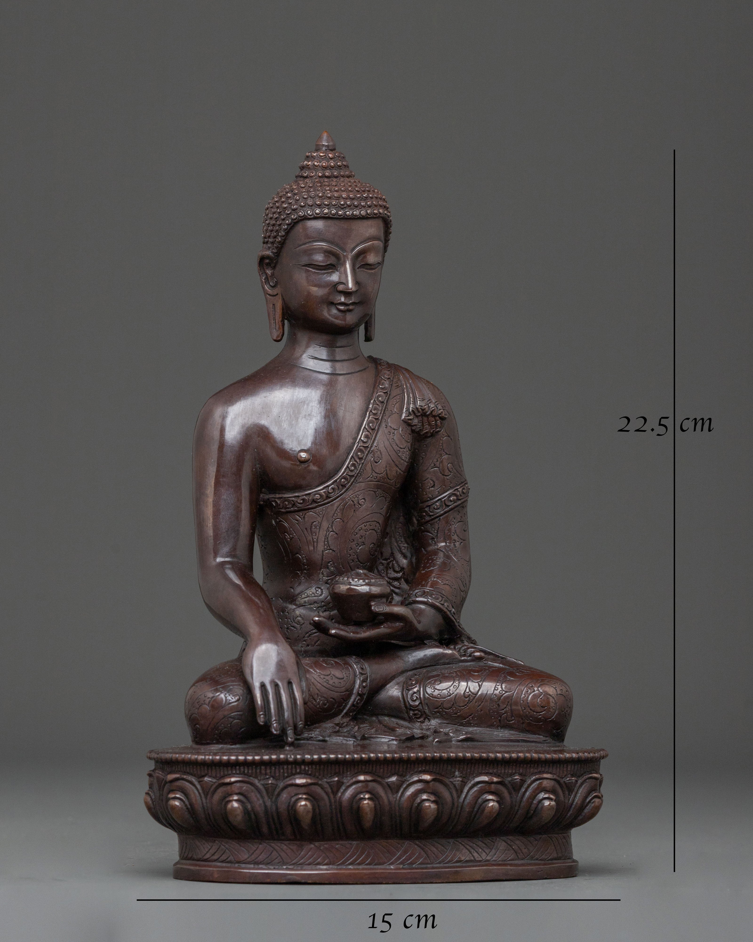 Gautama Buddha Meditation Altar Statue in Oxidized Copper