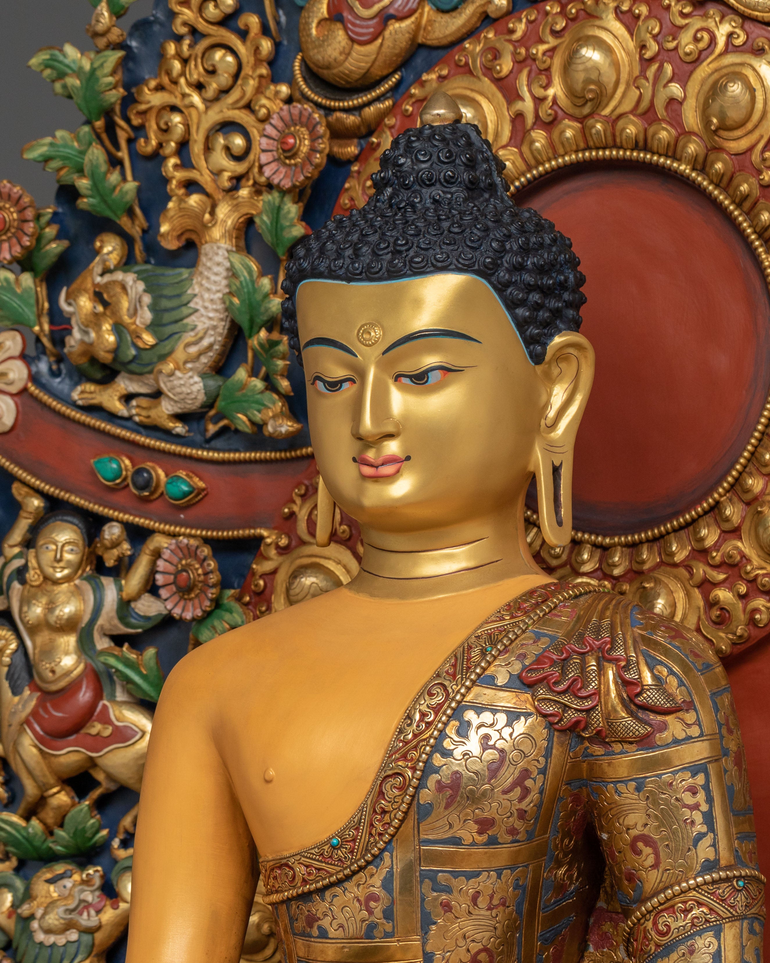 Shakyamuni Buddha Sacred Figurine on Throne | Home Decor